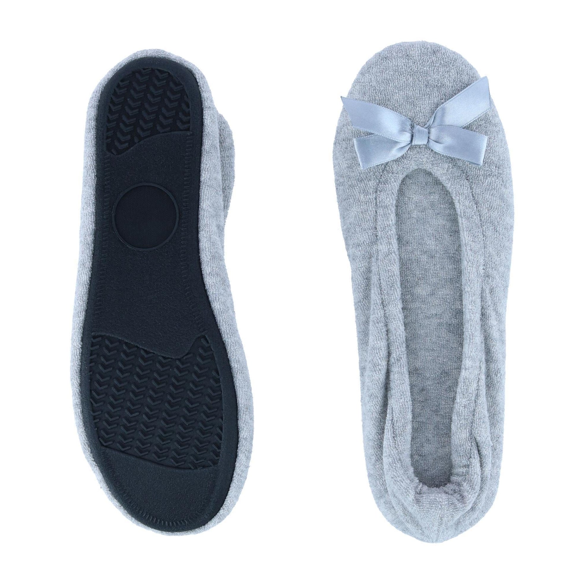 CTM® Women's Terry Ballerina Slipper House Shoe (Pack of 2) - Gray