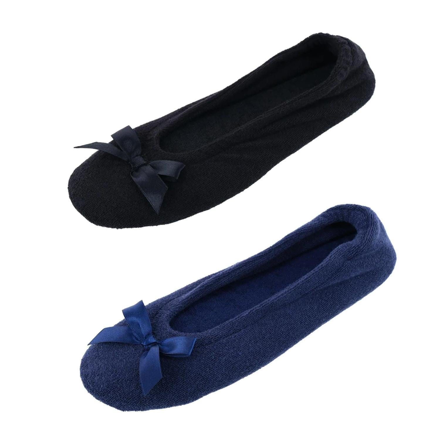 CTM® Women's Terry Ballerina Slipper House Shoe (Pack of 2) - Navy