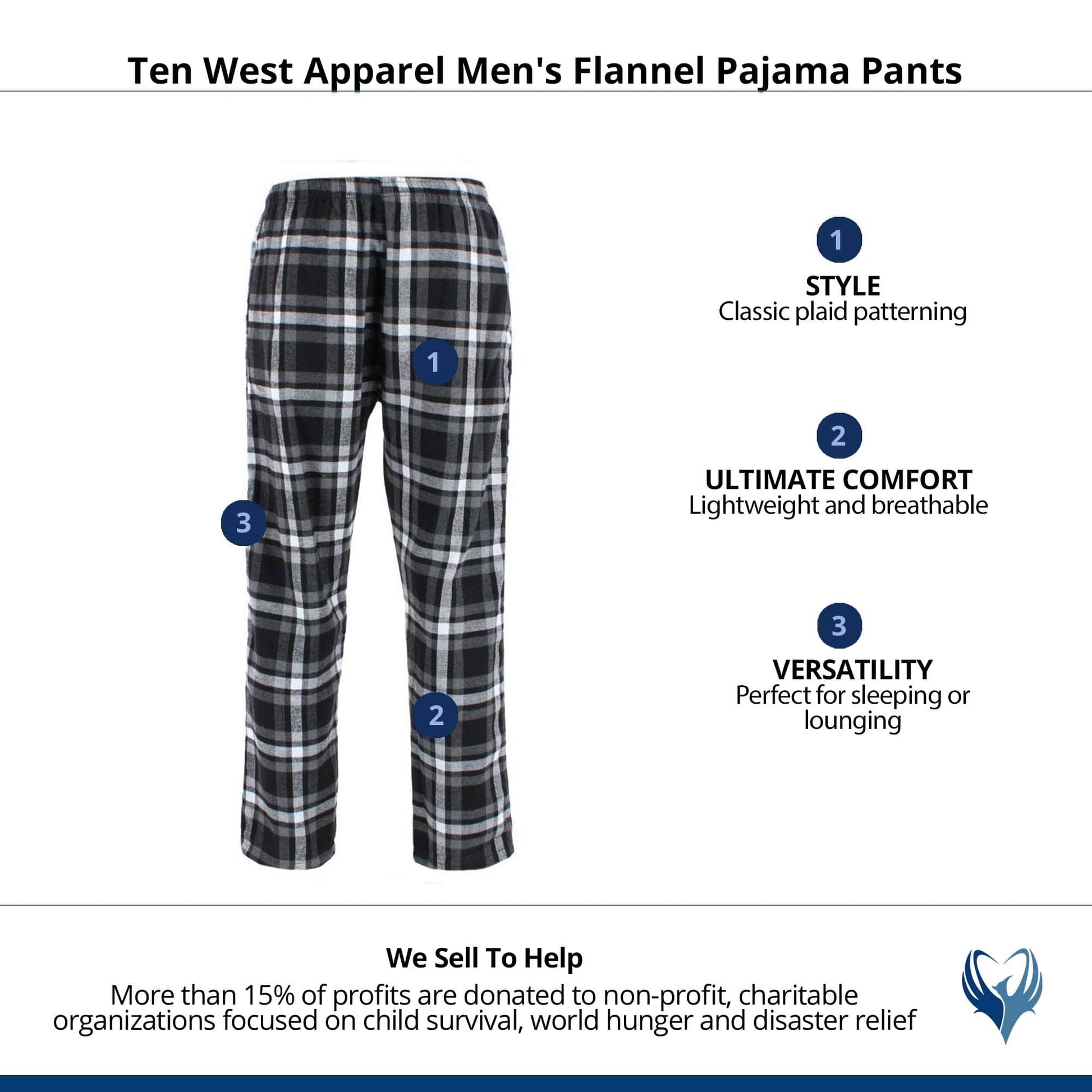 Ten West Apparel Men's Flannel Pajama Pants - Black/Charcoal/White