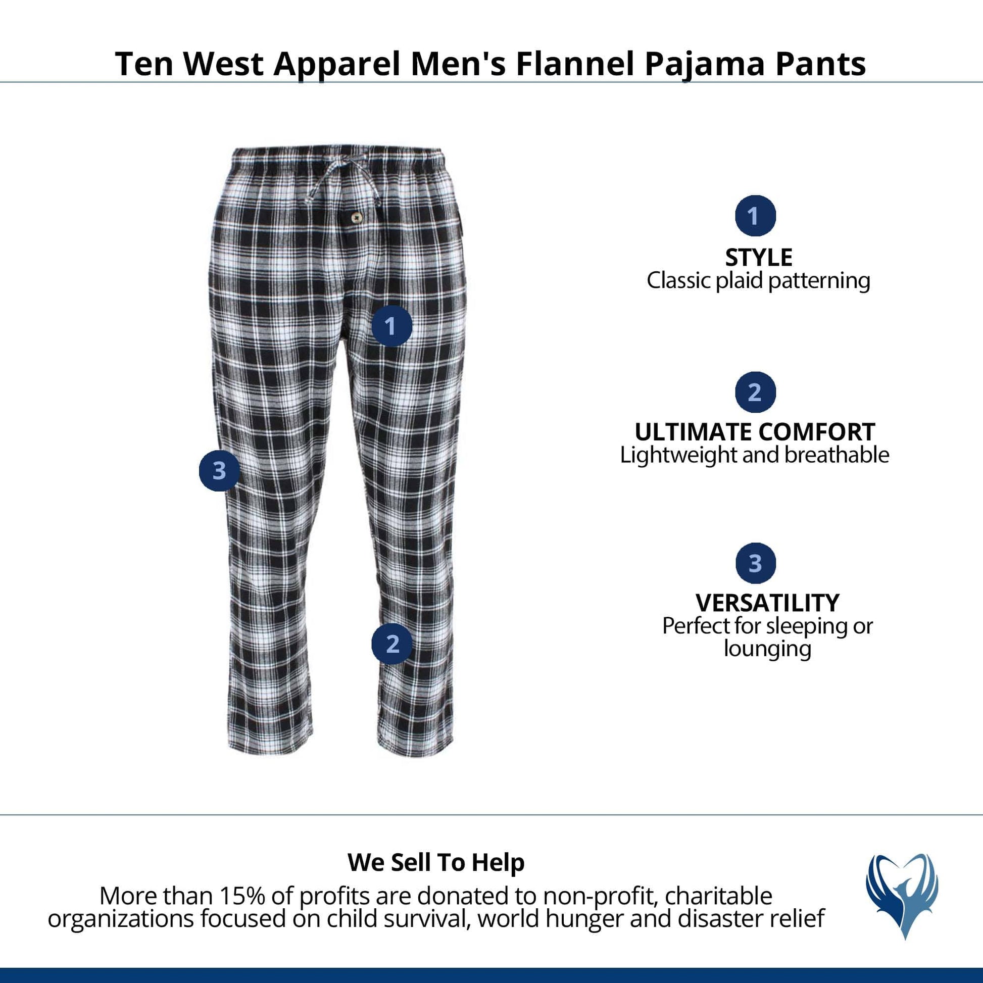 Ten West Apparel Men's Flannel Pajama Pants - Black/Charcoal