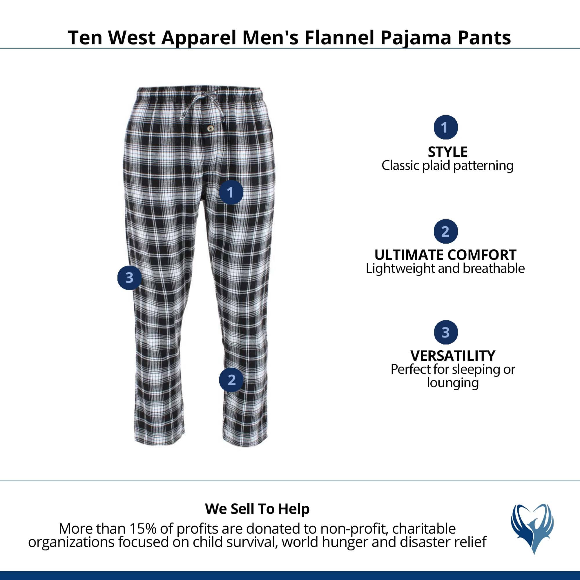 Ten West Apparel Men's Flannel Pajama Pants - Black/Charcoal