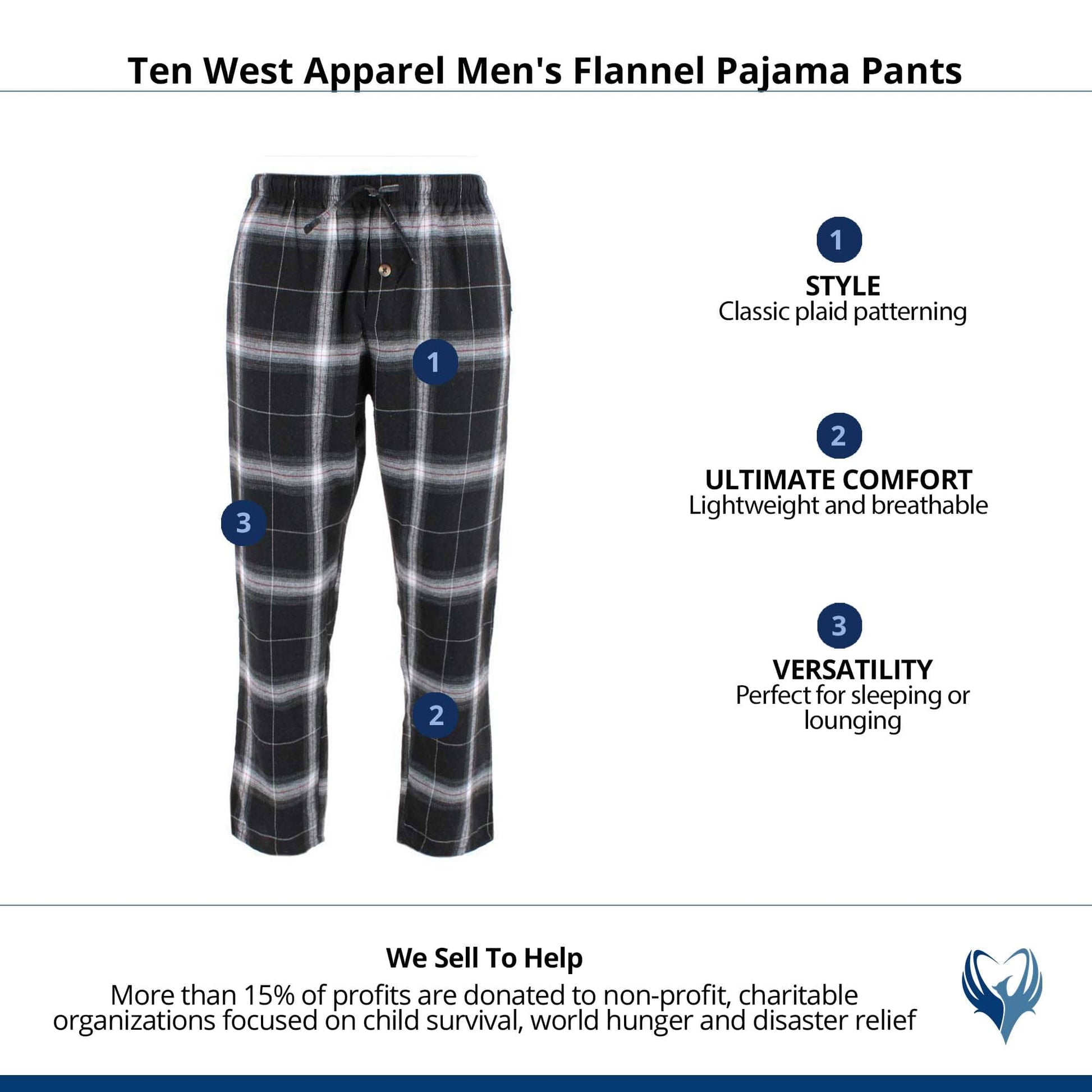 Ten West Apparel Men's Flannel Pajama Pants - Gray/White