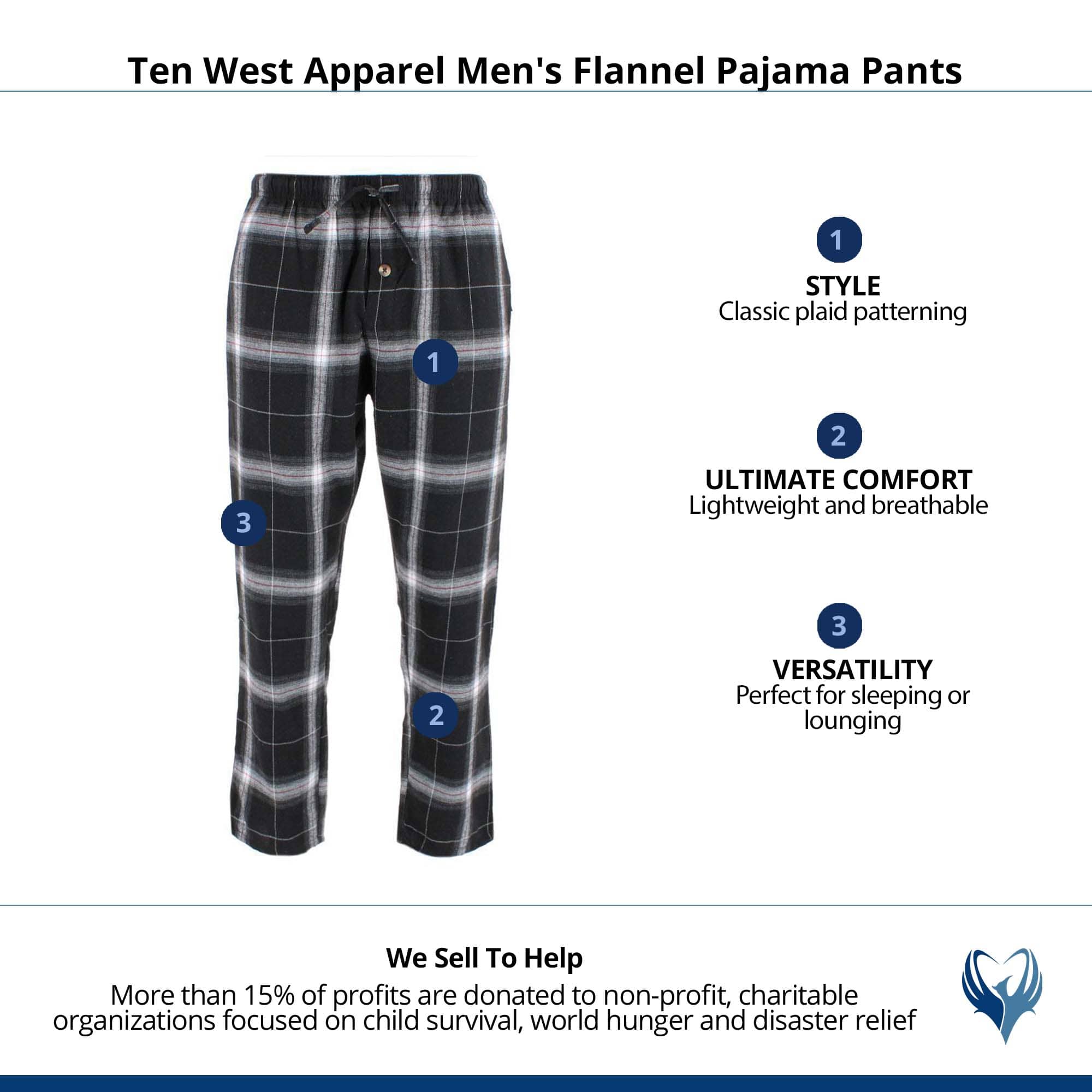 Ten West Apparel Men's Flannel Pajama Pants - Gray/White