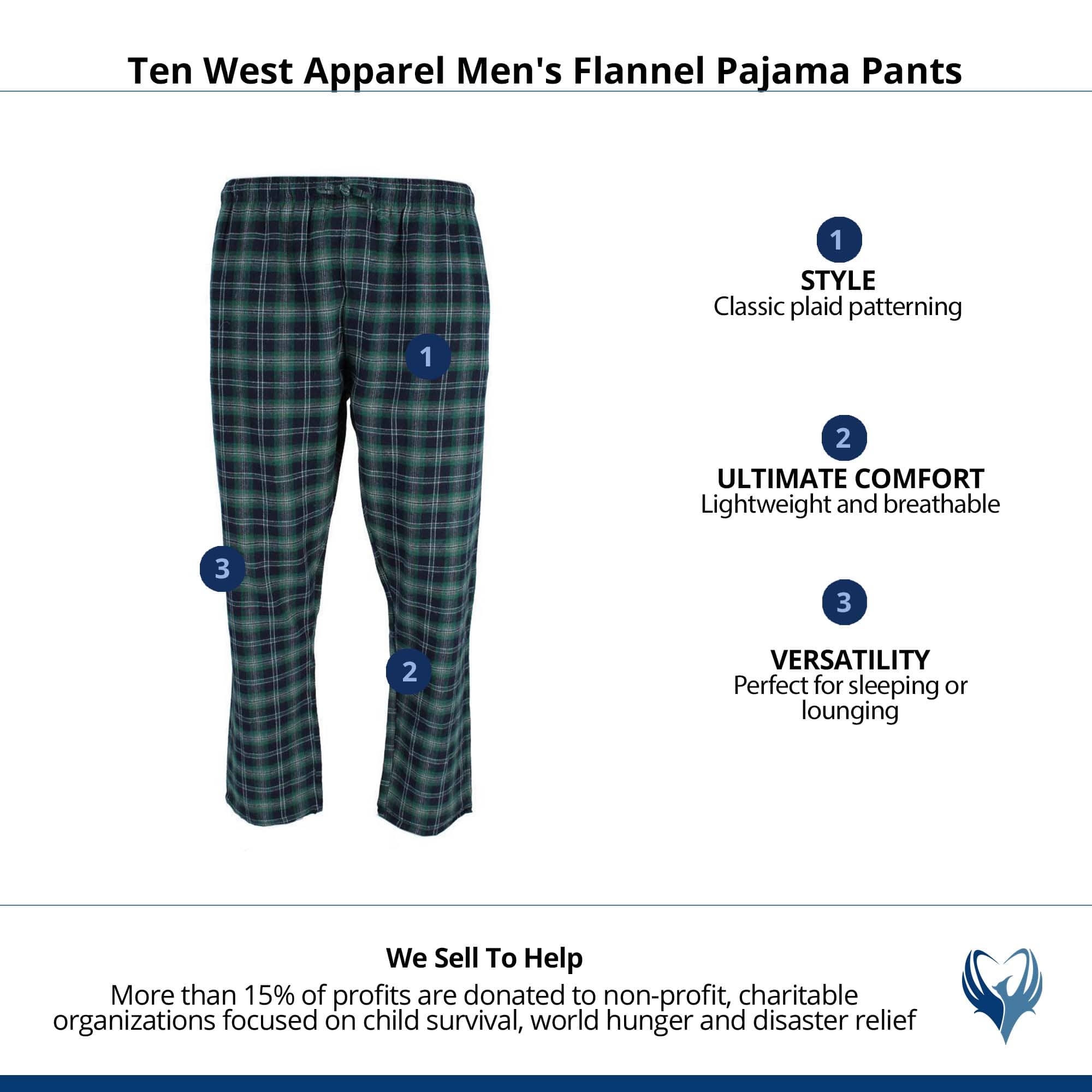 Ten West Apparel Men's Flannel Pajama Pants - Navy/Green
