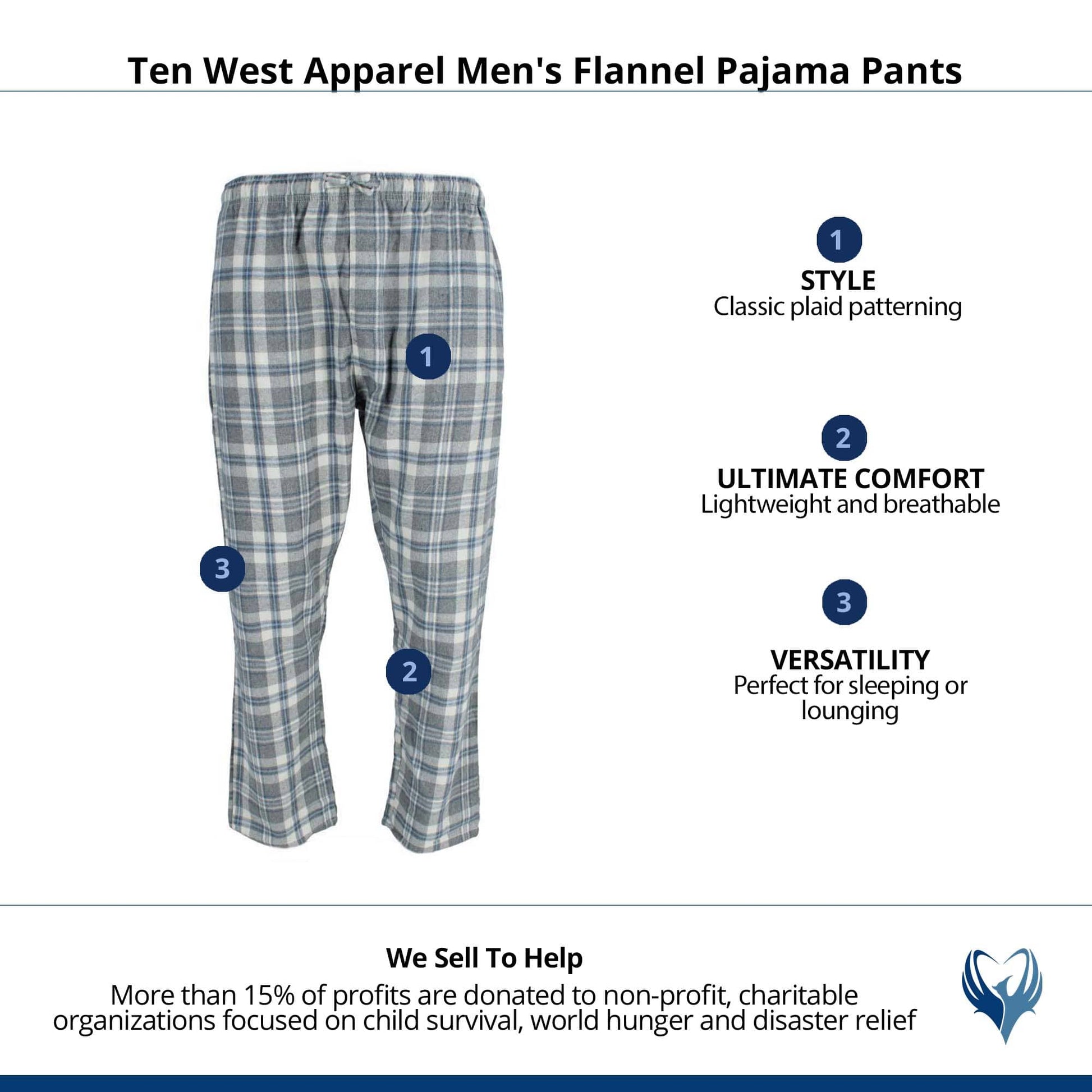 Ten West Apparel Men's Flannel Pajama Pants - Navy/Gray/White