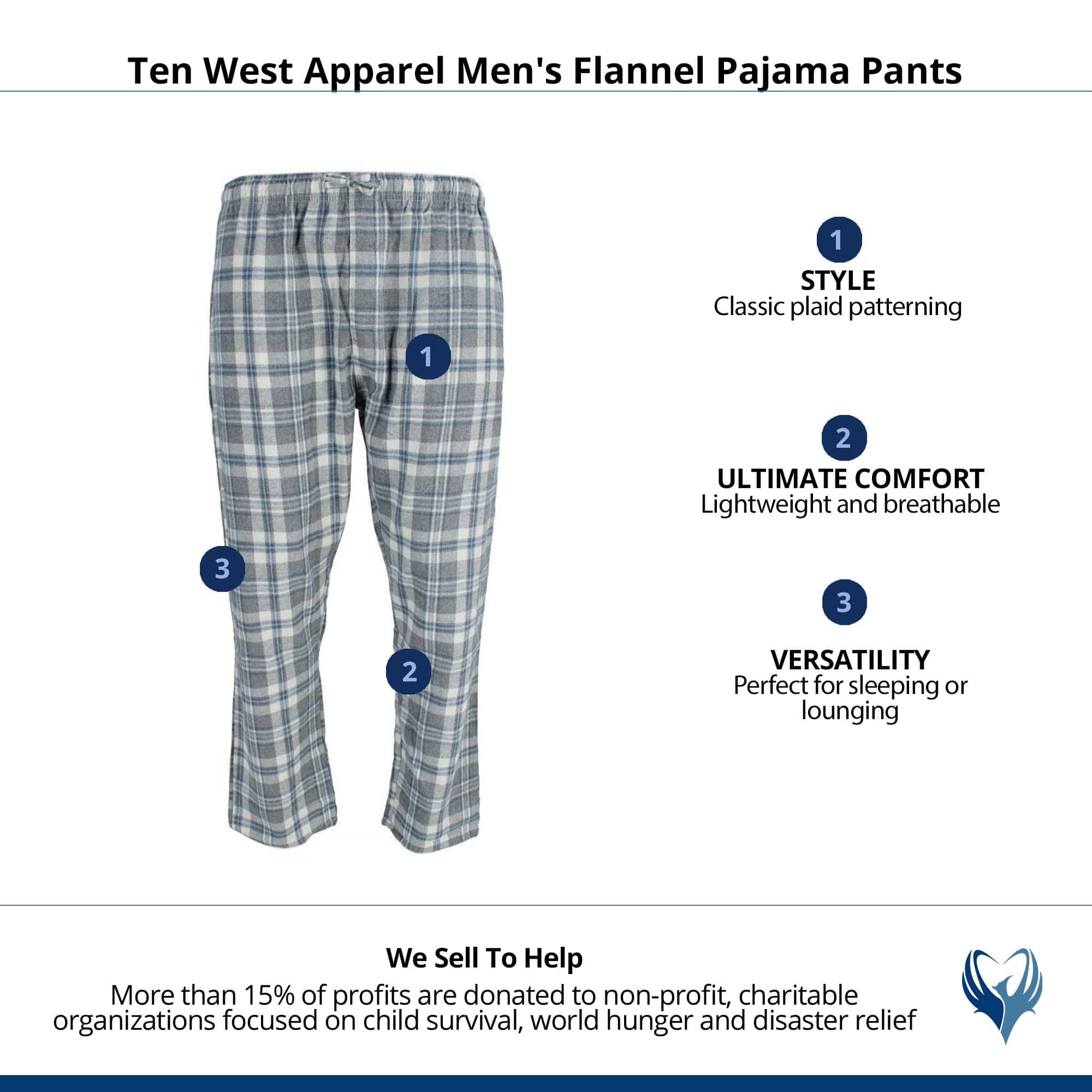 Ten West Apparel Men's Flannel Pajama Pants - Navy/Gray/White