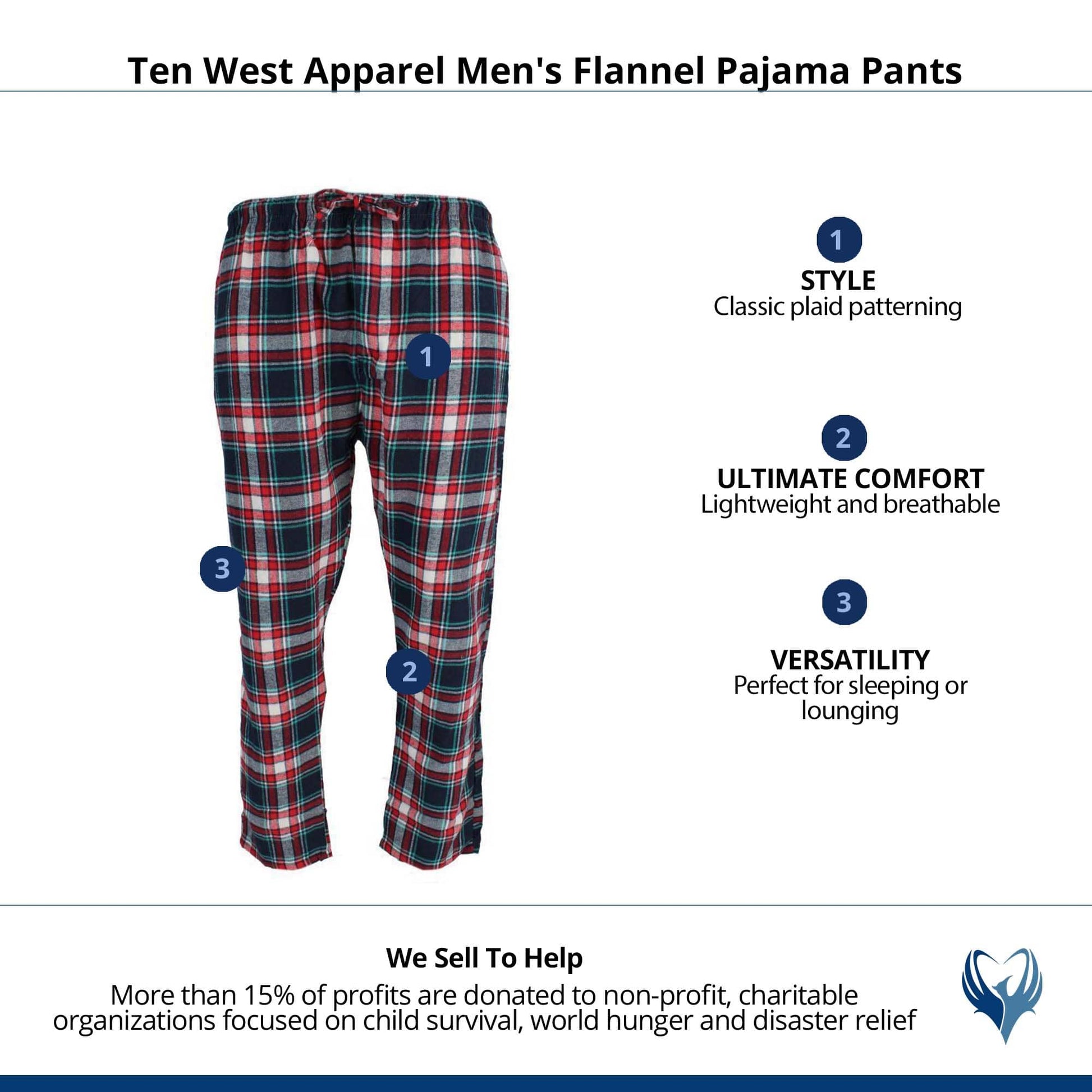 Ten West Apparel Men's Flannel Pajama Pants - Navy/Red