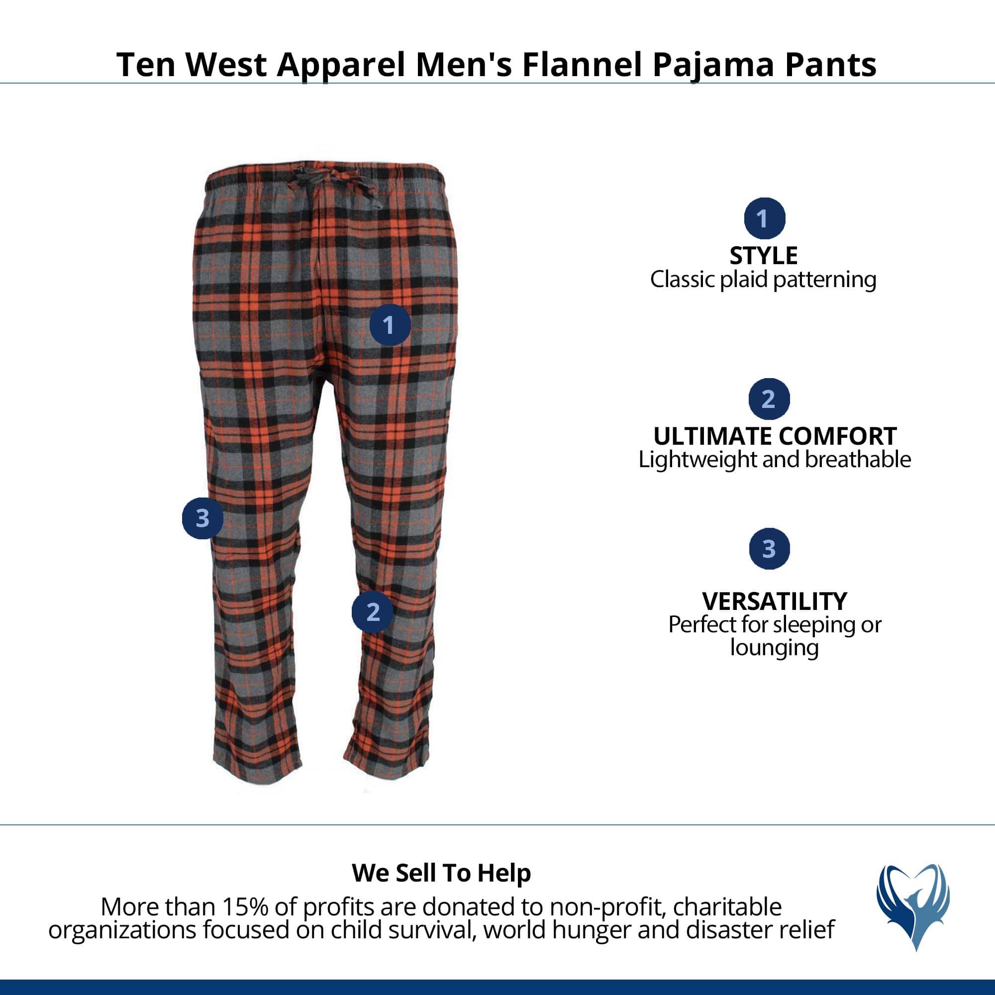 Ten West Apparel Men's Flannel Pajama Pants - Orange/Gray