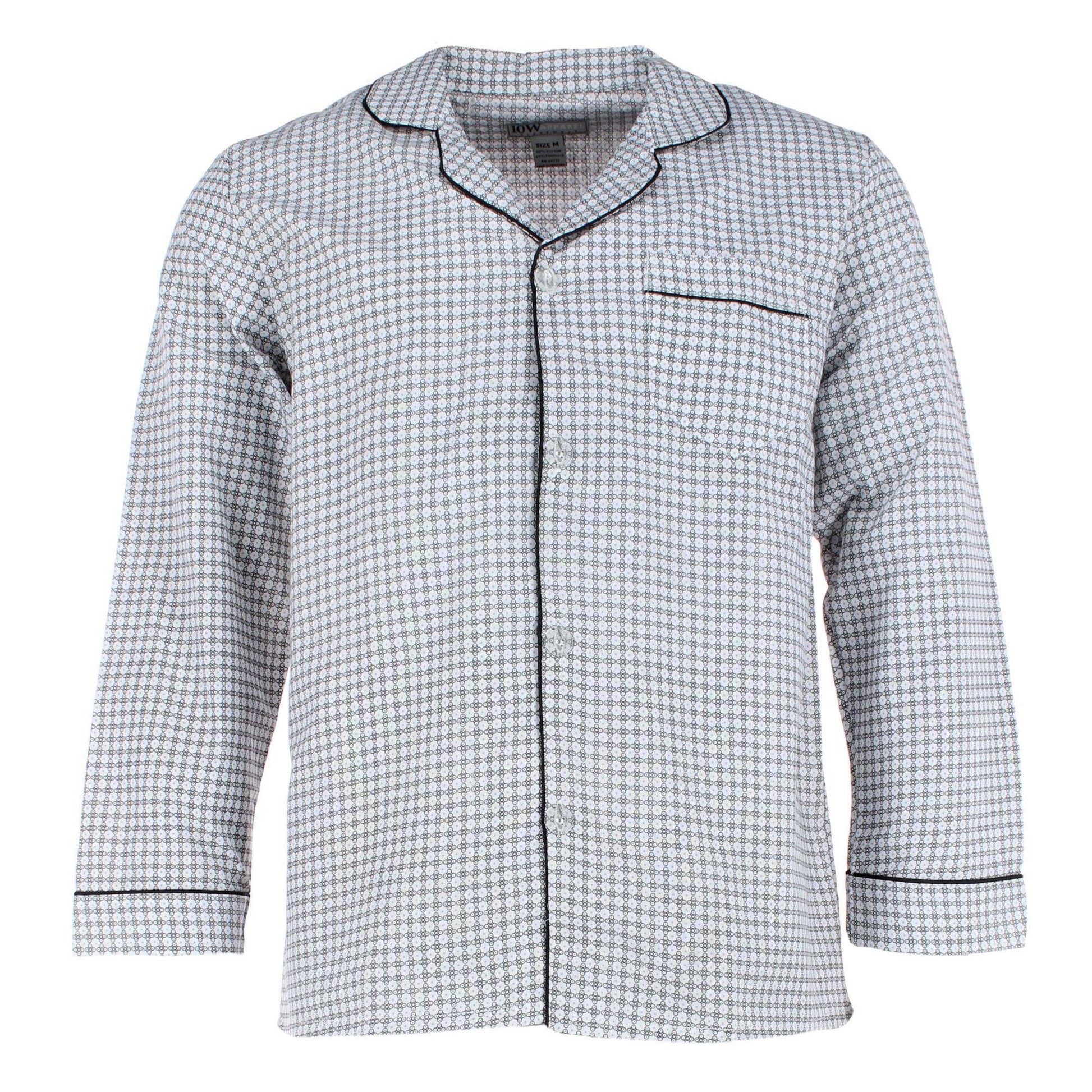 Ten West Apparel Men's Long Sleeve Long Pant Pajama Set - White