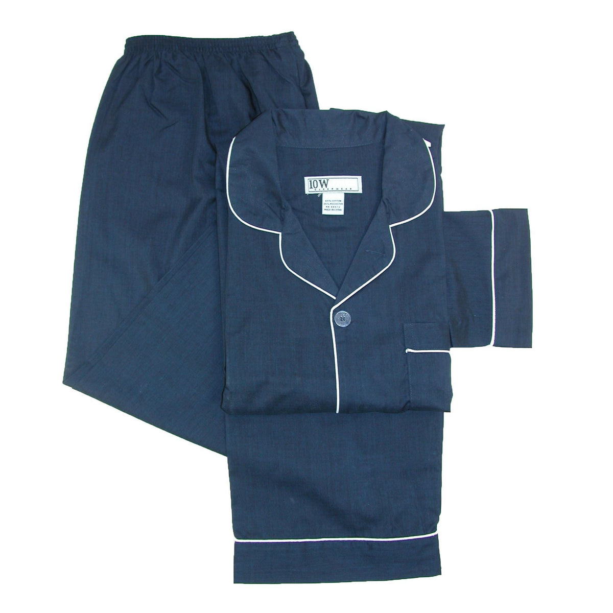 Ten West Apparel Long Sleeve Long Leg Solid Pajama Set - Dark Navy Blue