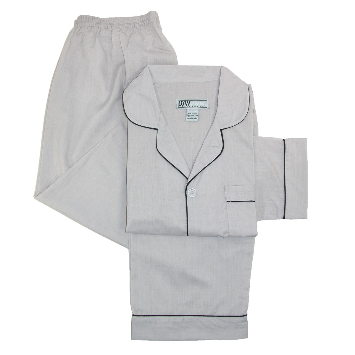 Ten West Apparel Long Sleeve Long Leg Solid Pajama Set - Grey