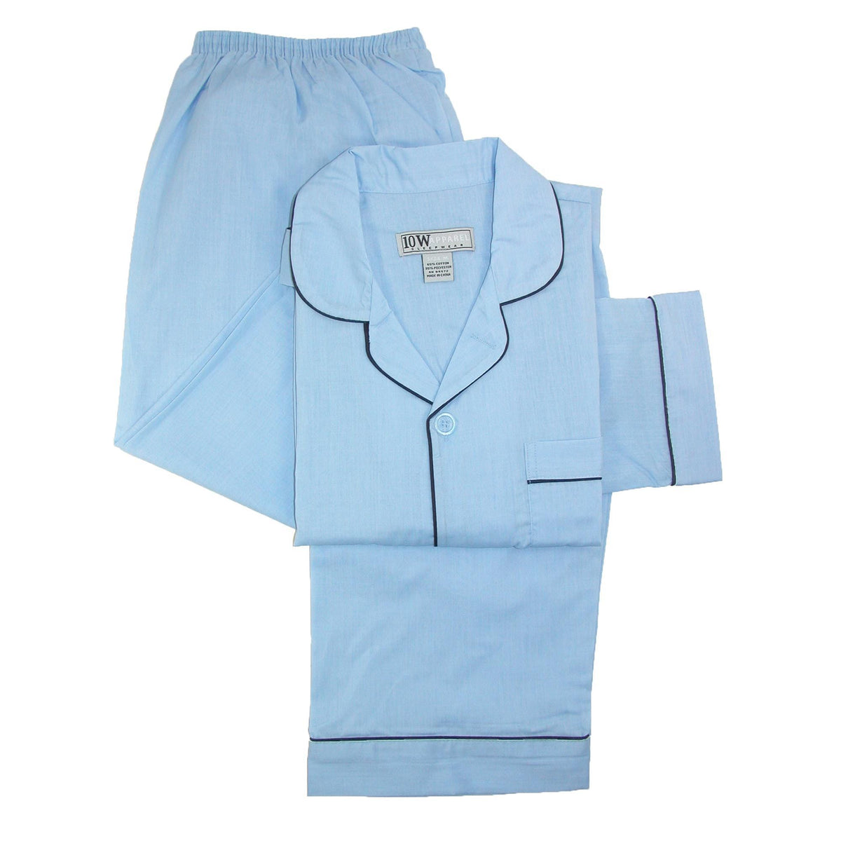 Ten West Apparel Long Sleeve Long Leg Solid Pajama Set - Light Blue