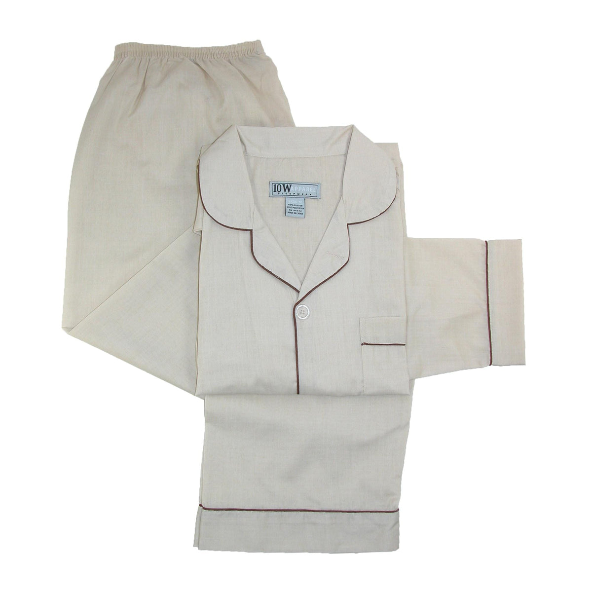 Ten West Apparel Long Sleeve Long Leg Solid Pajama Set - Tan