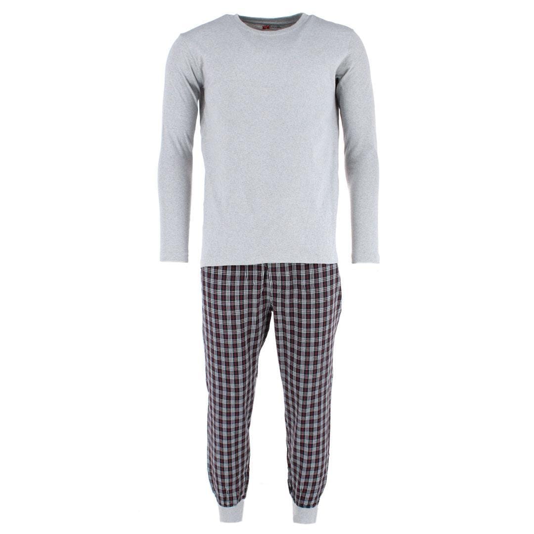 Ten West Apparel Men's Plaid Jogger and Crew Long Sleeve Pajama Set - Black