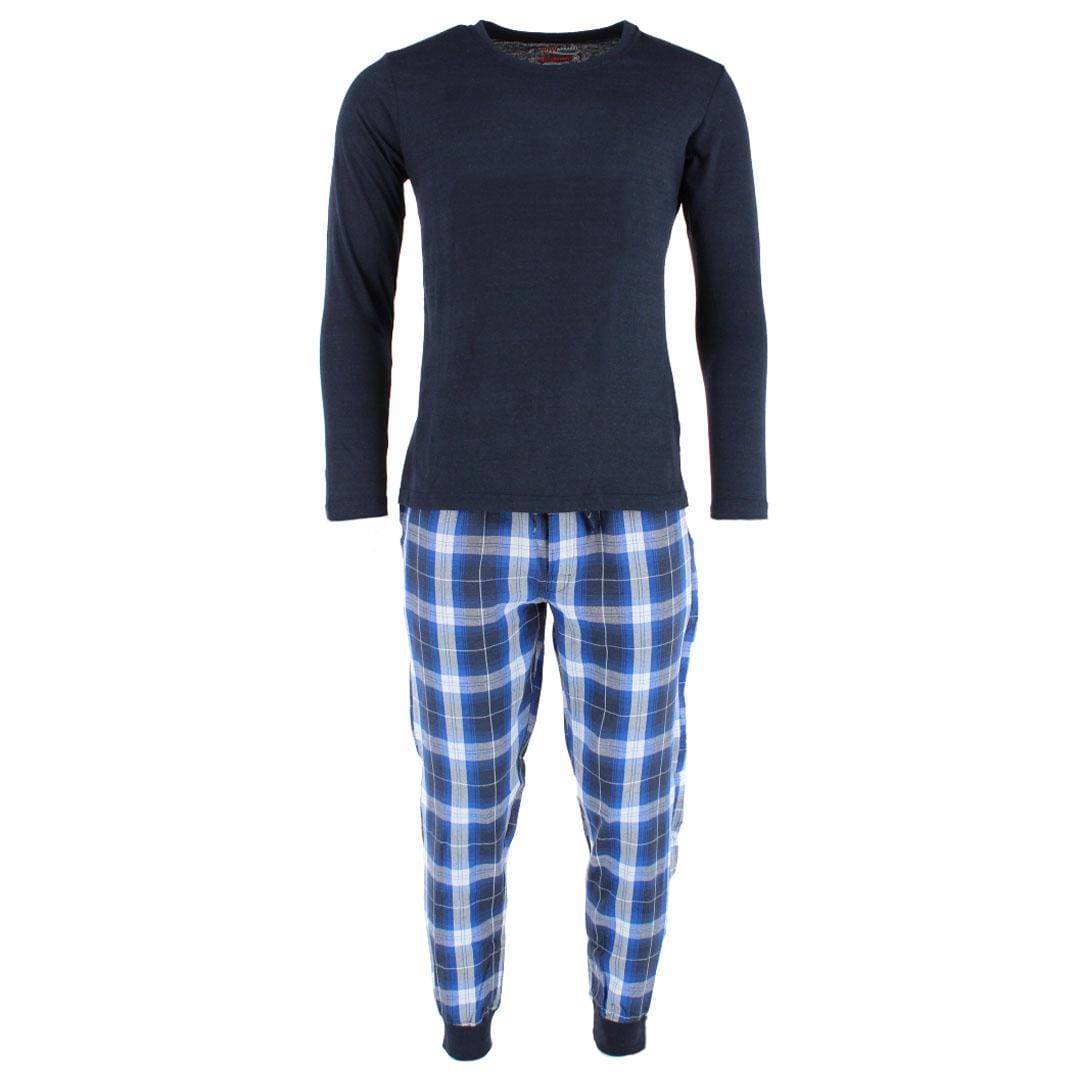 Ten West Apparel Men's Plaid Jogger and Crew Long Sleeve Pajama Set - Blue