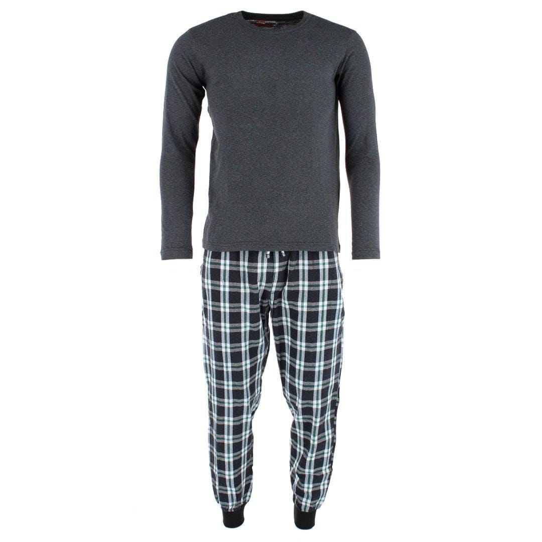 Ten West Apparel Men's Plaid Jogger and Crew Long Sleeve Pajama Set - Green