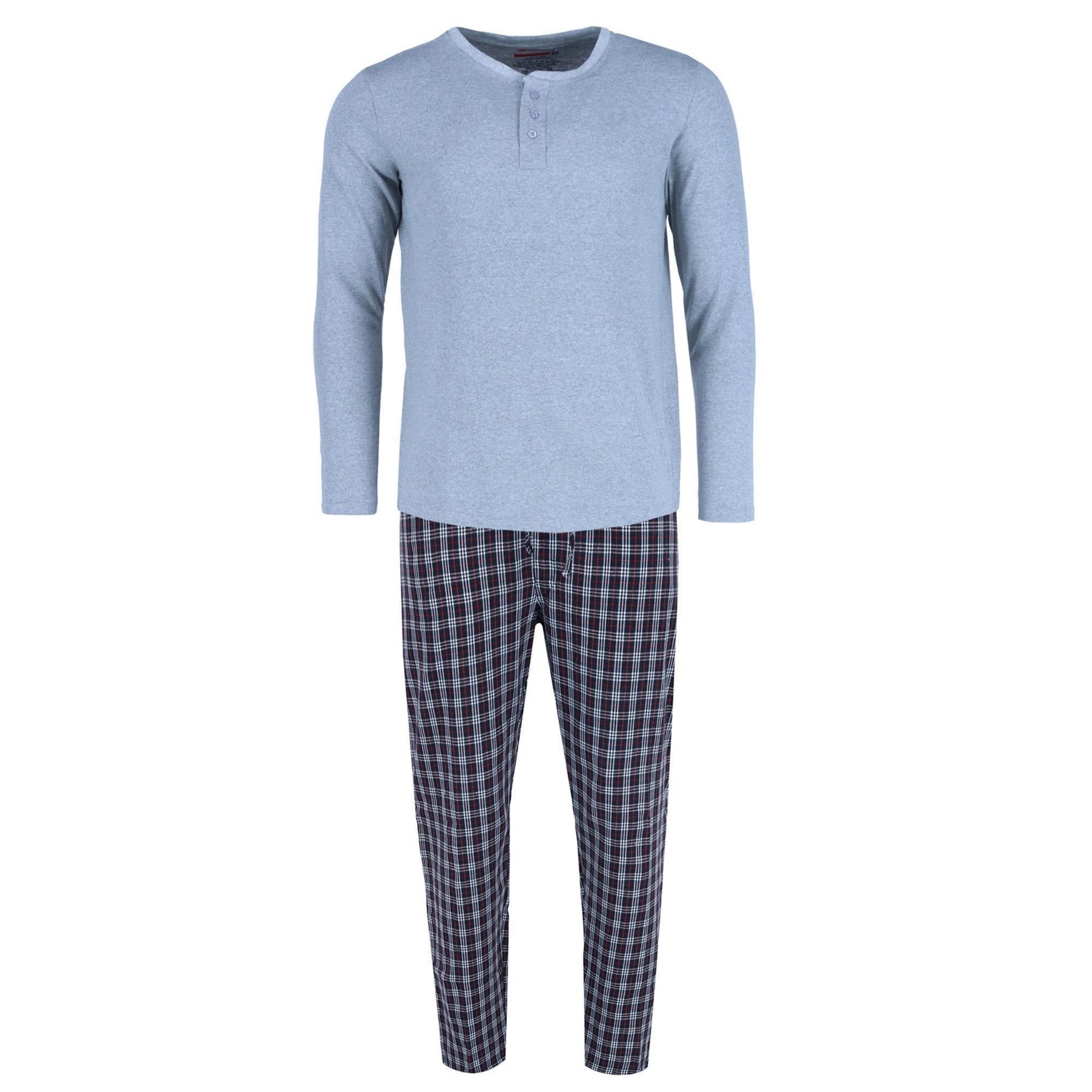 Ten West Apparel Men's Long Sleeve Henley With Flannel Pant Lounge Set - Black