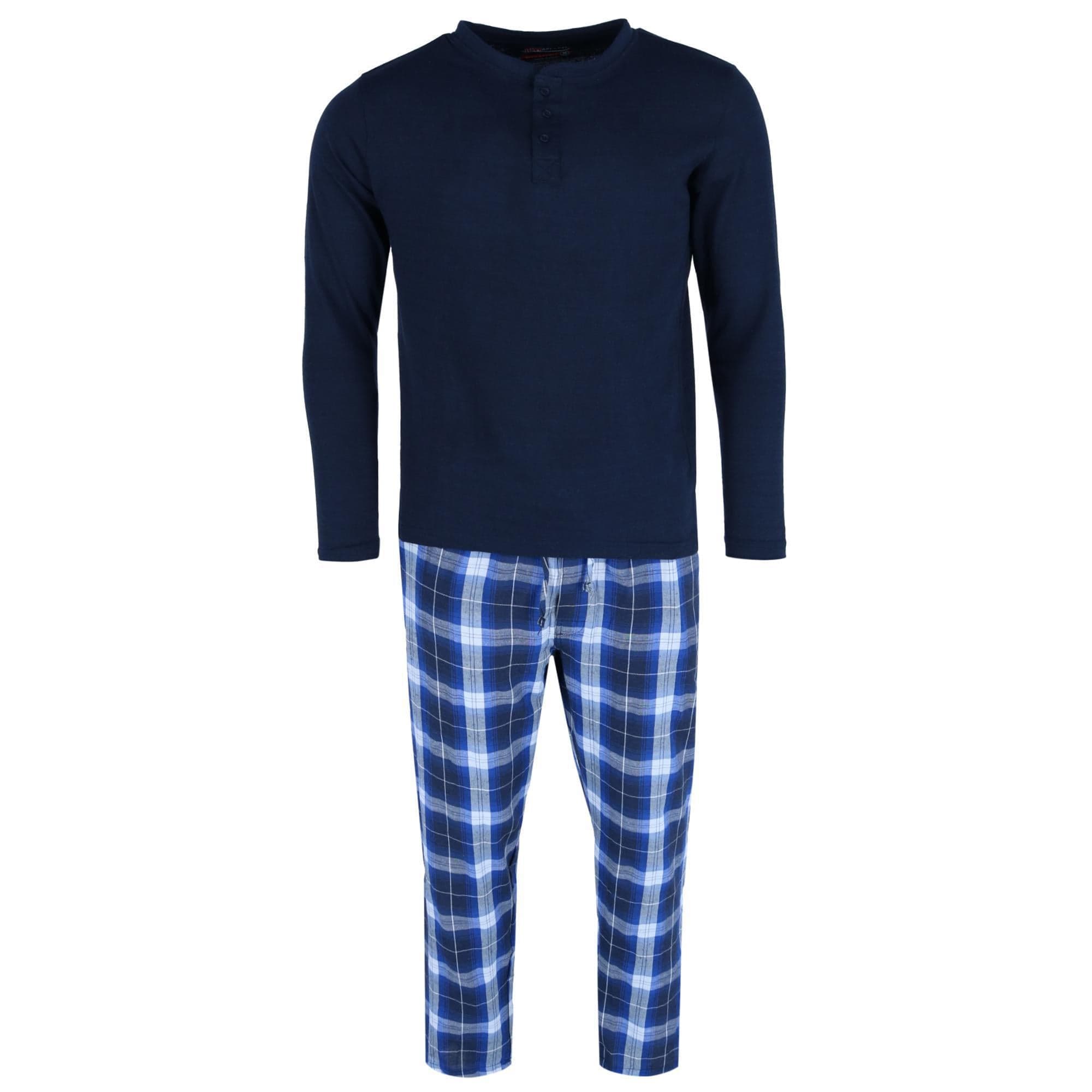 Ten West Apparel Men's Long Sleeve Henley With Flannel Pant Lounge Set - Blue