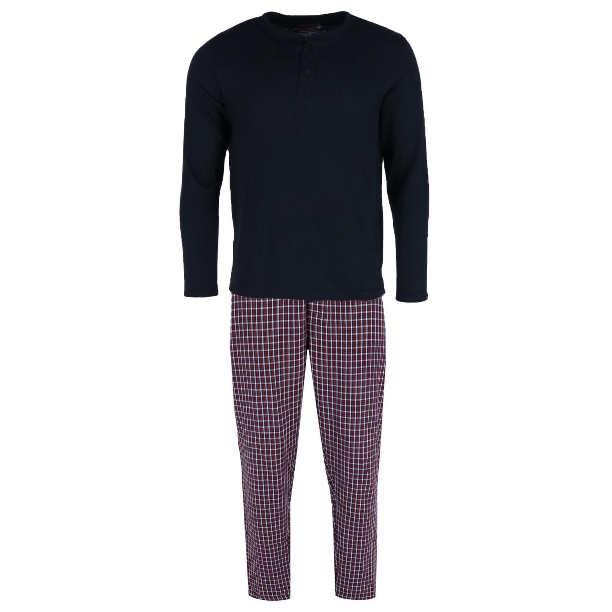 Ten West Apparel Men's Long Sleeve Henley With Flannel Pant Lounge Set - Dark Red