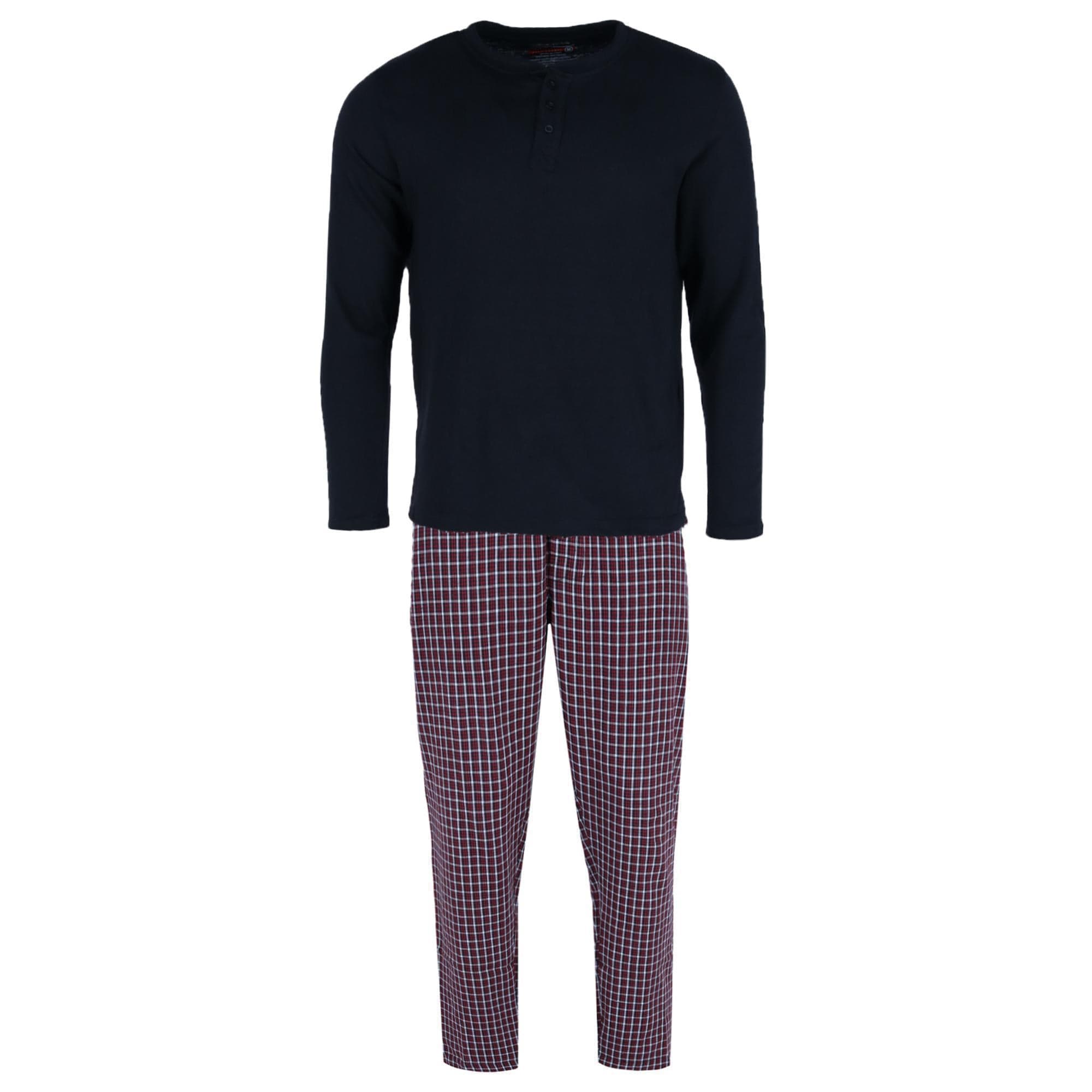 Ten West Apparel Men's Long Sleeve Henley With Flannel Pant Lounge Set - Dark Red