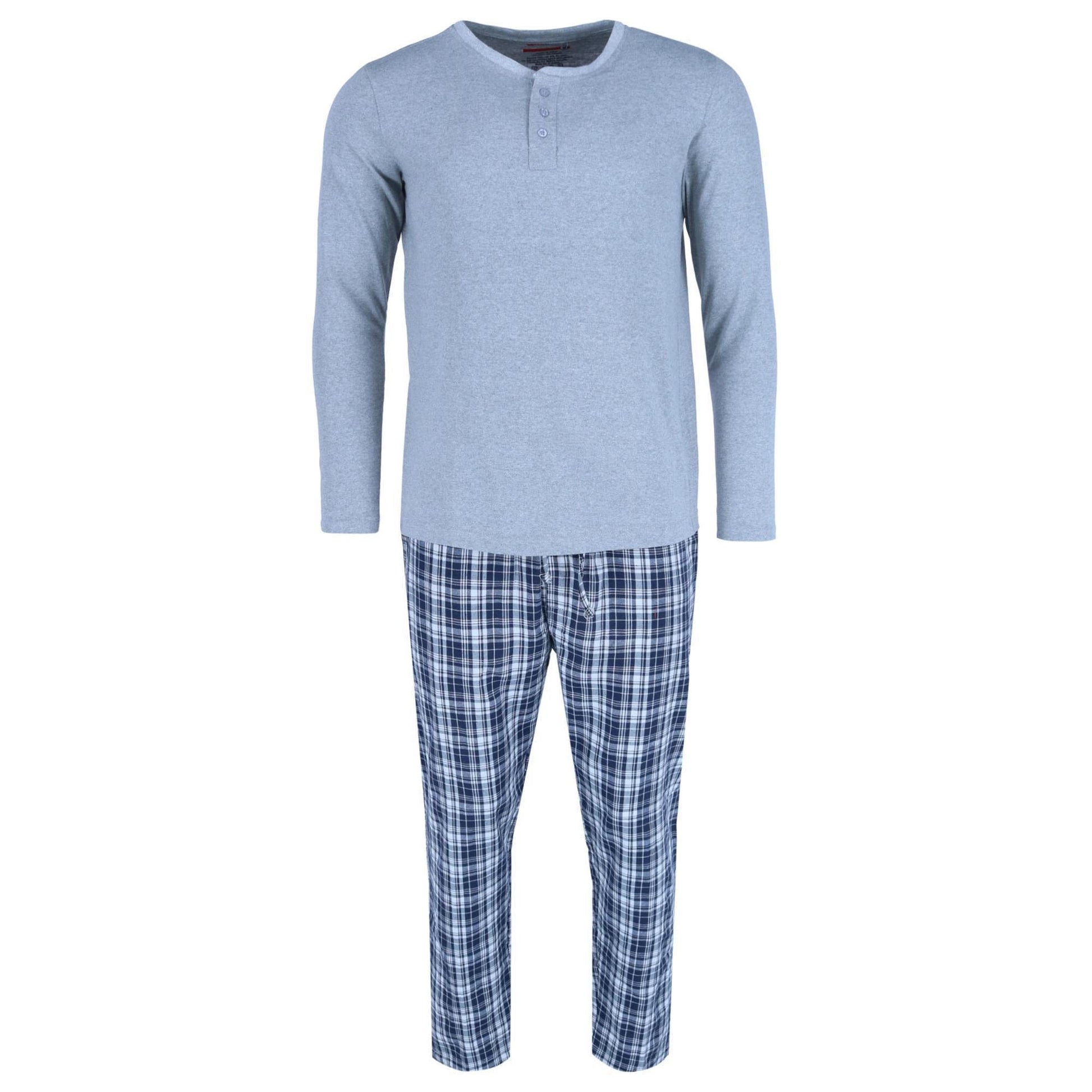 Ten West Apparel Men's Long Sleeve Henley With Flannel Pant Lounge Set - Navy