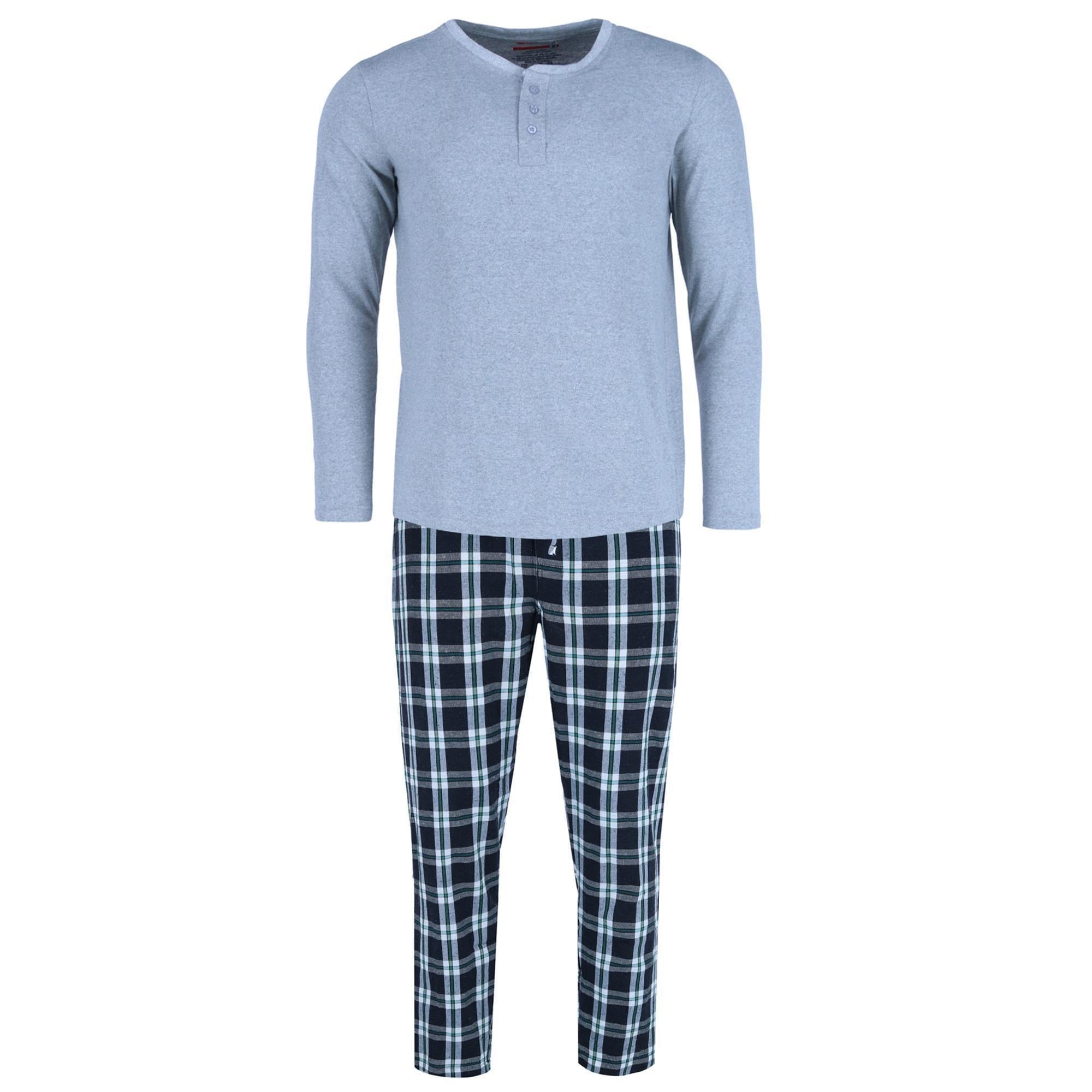 Ten West Apparel Men's Long Sleeve Henley With Flannel Pant Lounge Set - Men's Long Sleeve Henley With Flannel Pant Lounge Set