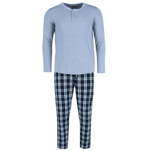 Men's Long Sleeve Henley With Flannel Pant Lounge Set