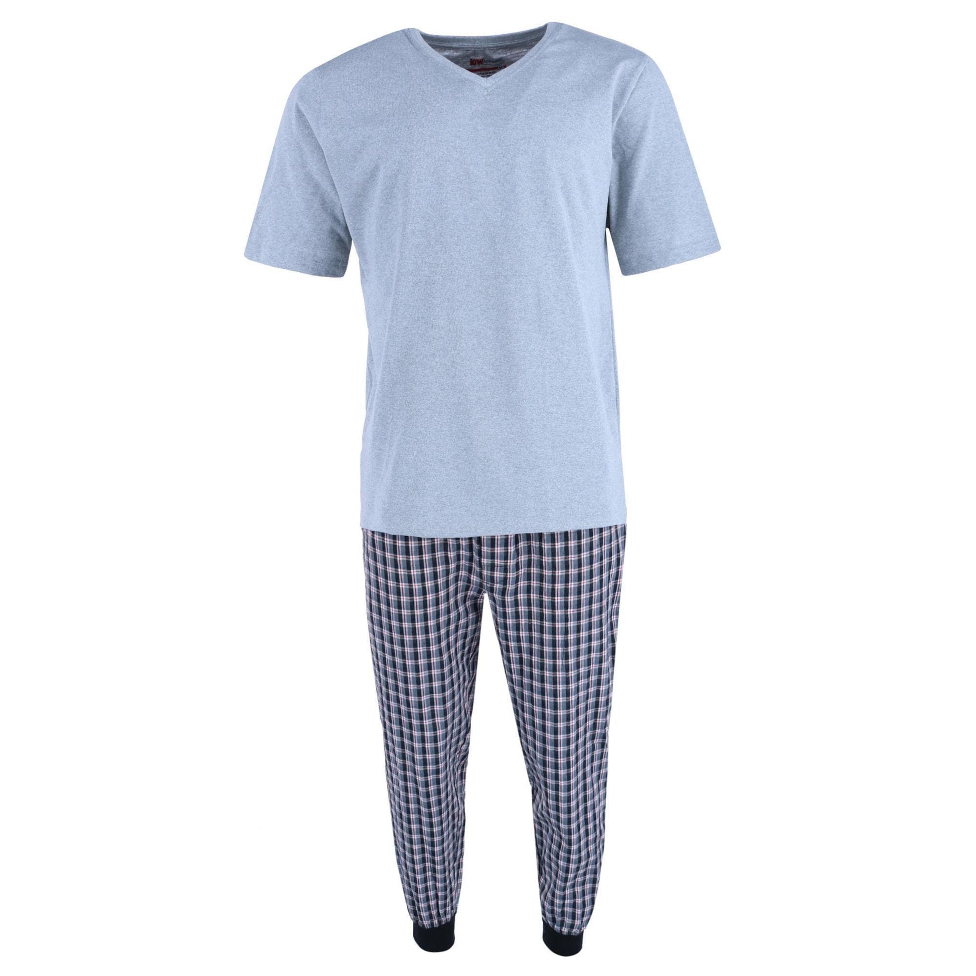 Ten West Apparel Men's V-Neck Top With Plaid Jogger Lounge Set - Black / Grey