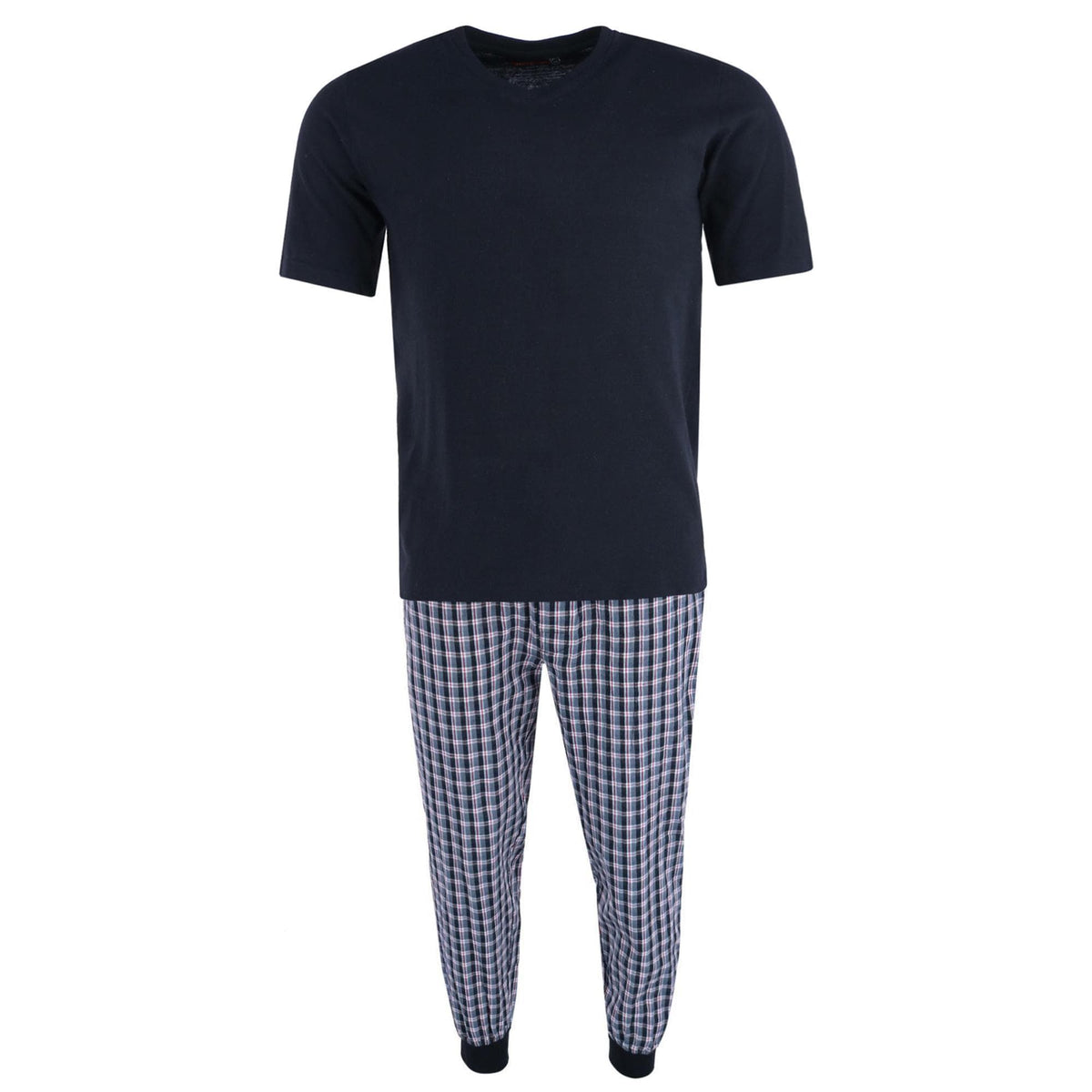 Ten West Apparel Men's V-Neck Top With Plaid Jogger Lounge Set - Black