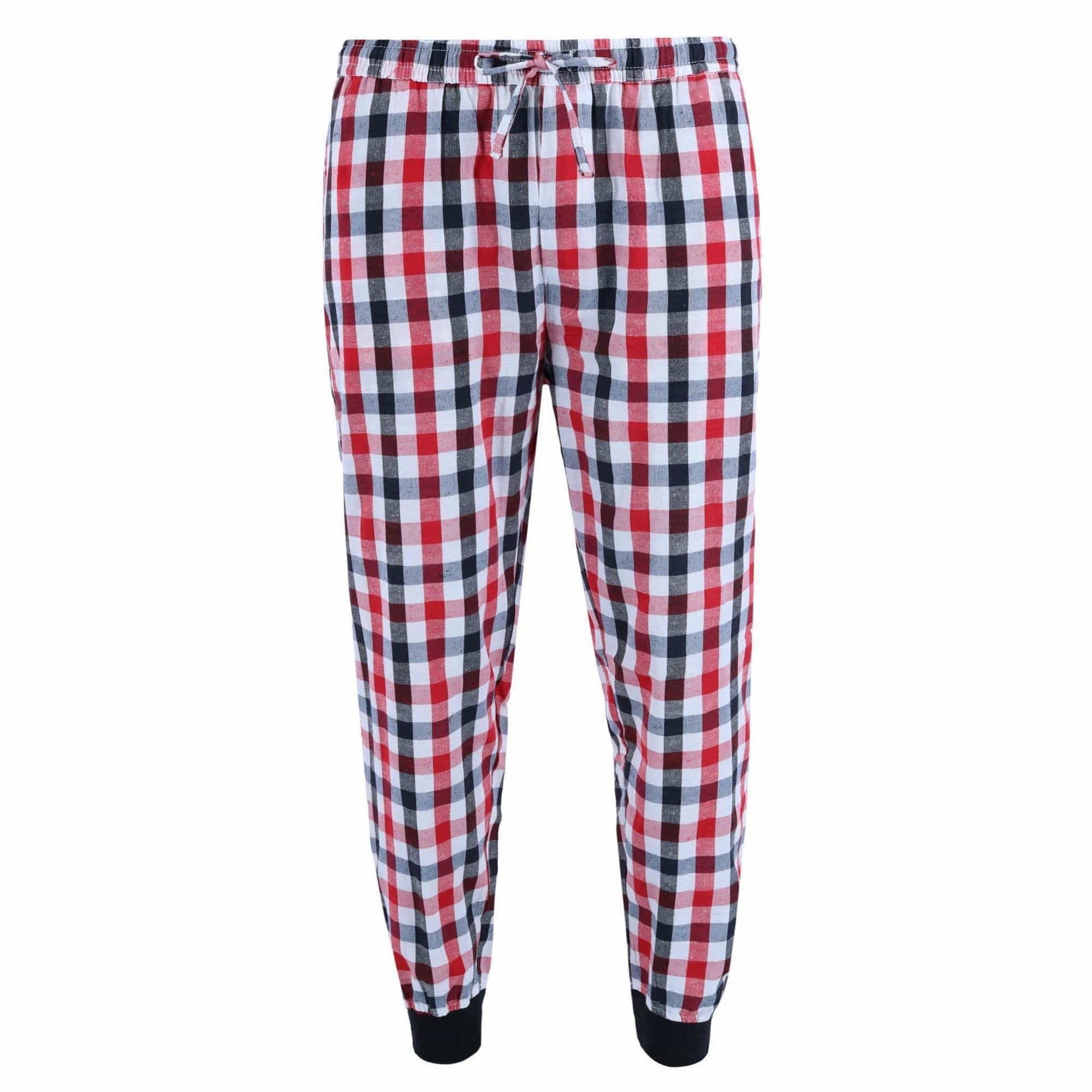 Ten West Apparel Men's V-Neck Top With Plaid Jogger Lounge Set - Red / Black