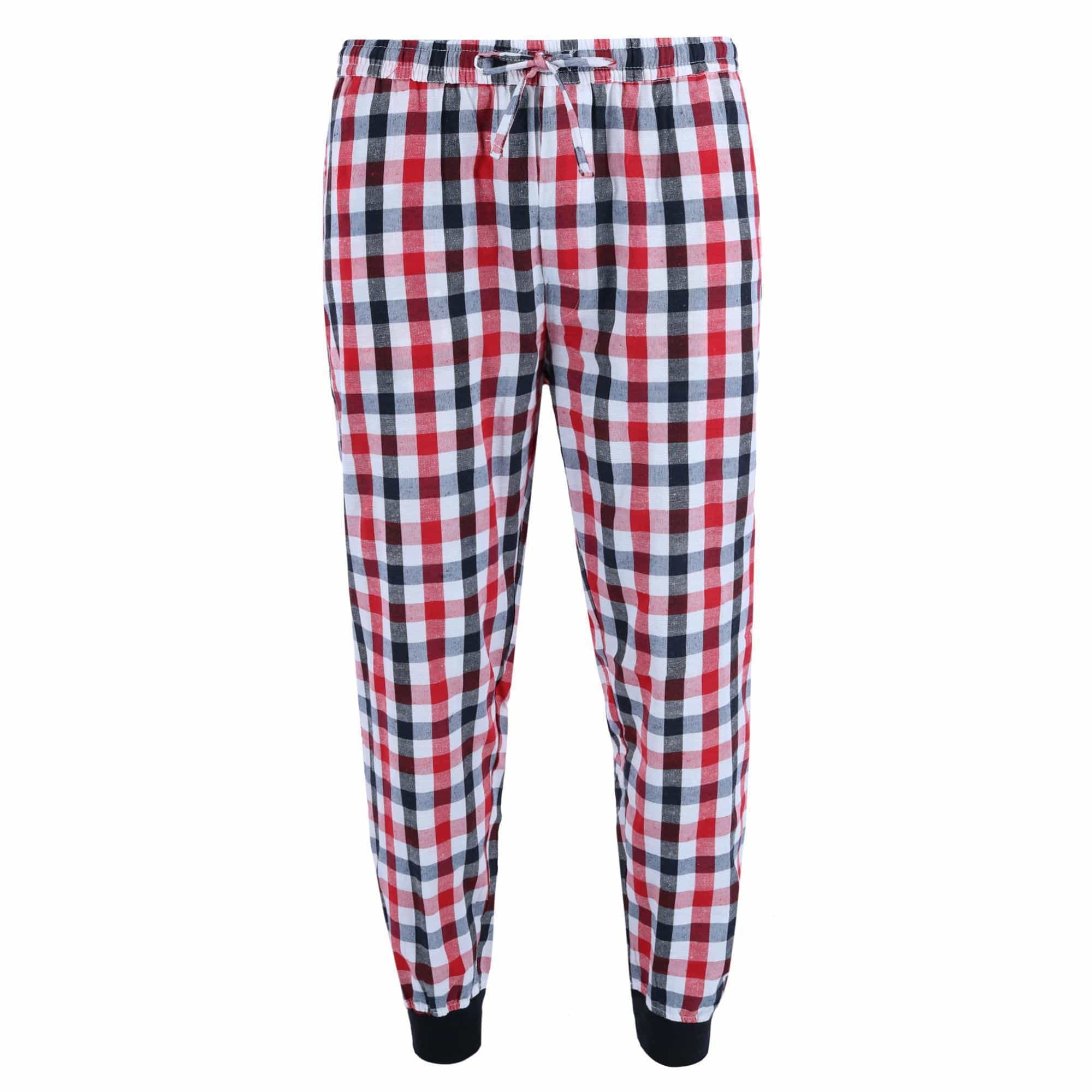 Ten West Apparel Men's V-Neck Top With Plaid Jogger Lounge Set - Red / Black
