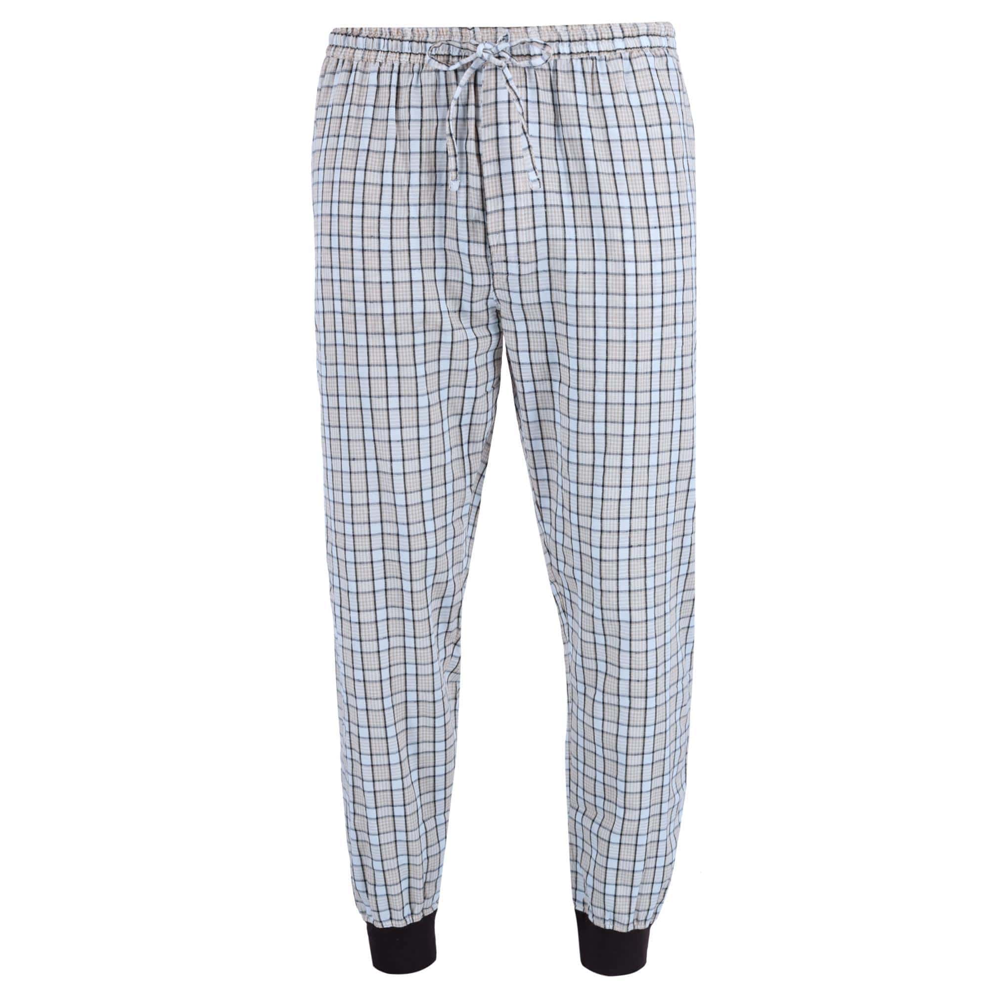 Ten West Apparel Men's V-Neck Top With Plaid Jogger Lounge Set - White / Beige