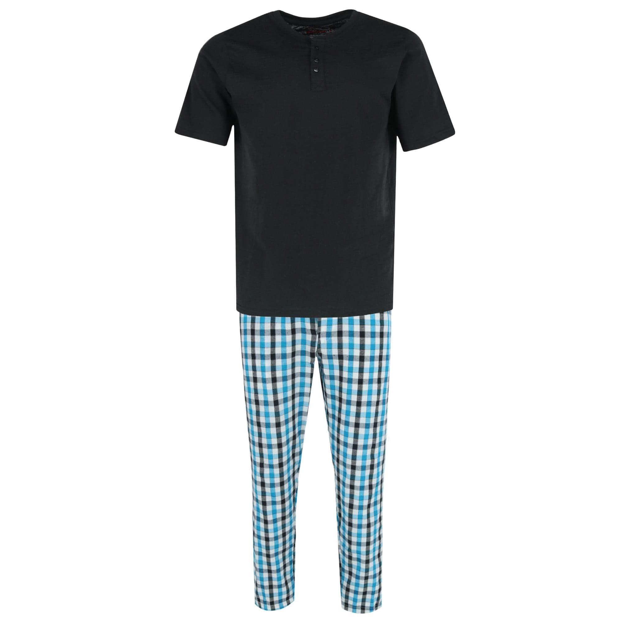 Ten West Apparel Men's Henley Short Sleeve and Plaid Pajama Pant Set - Black/Blue