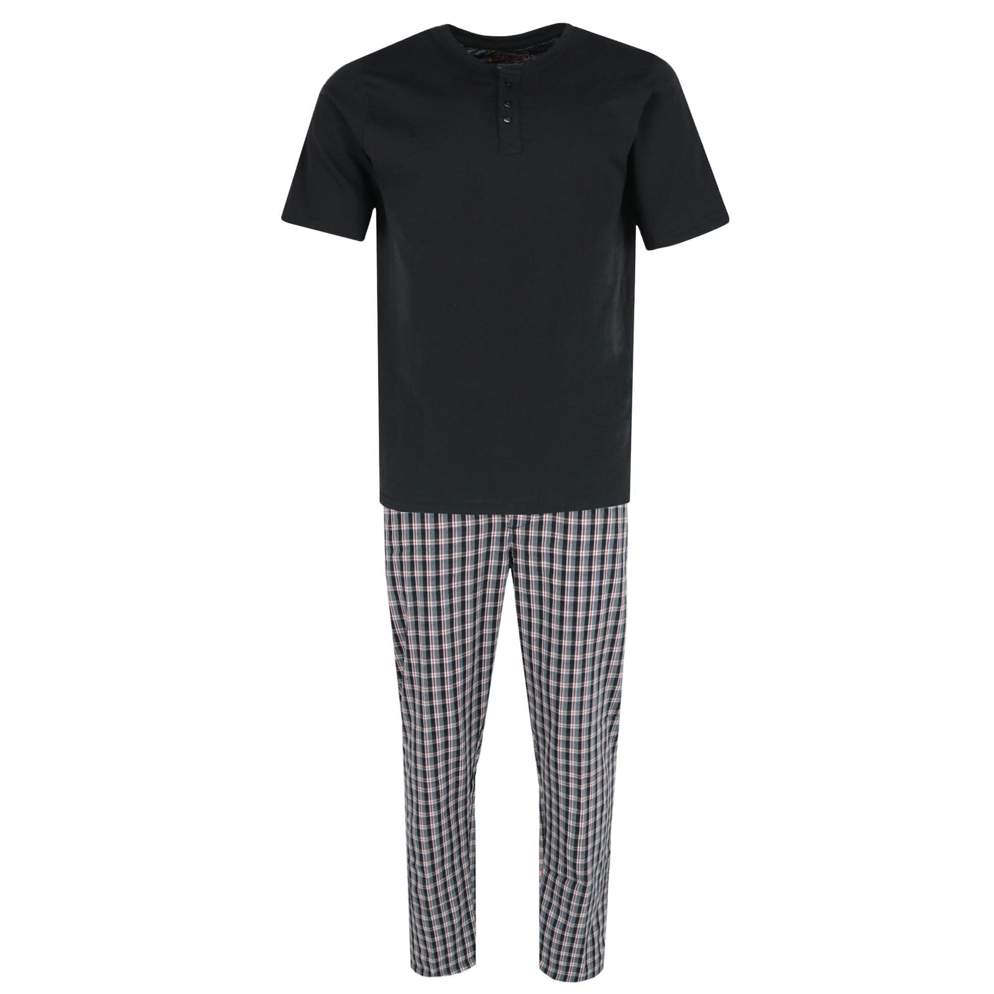 Ten West Apparel Men's Henley Short Sleeve and Plaid Pajama Pant Set - Black/White
