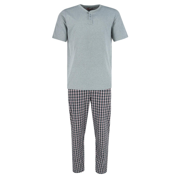 Men's Henley Short Sleeve and Plaid Pajama Pant Set