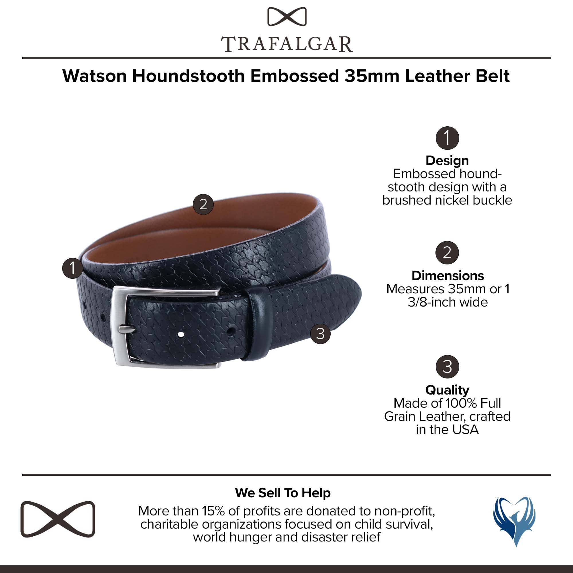 Trafalgar Men's Watson Houndstooth Embossed Leather Belt - Black