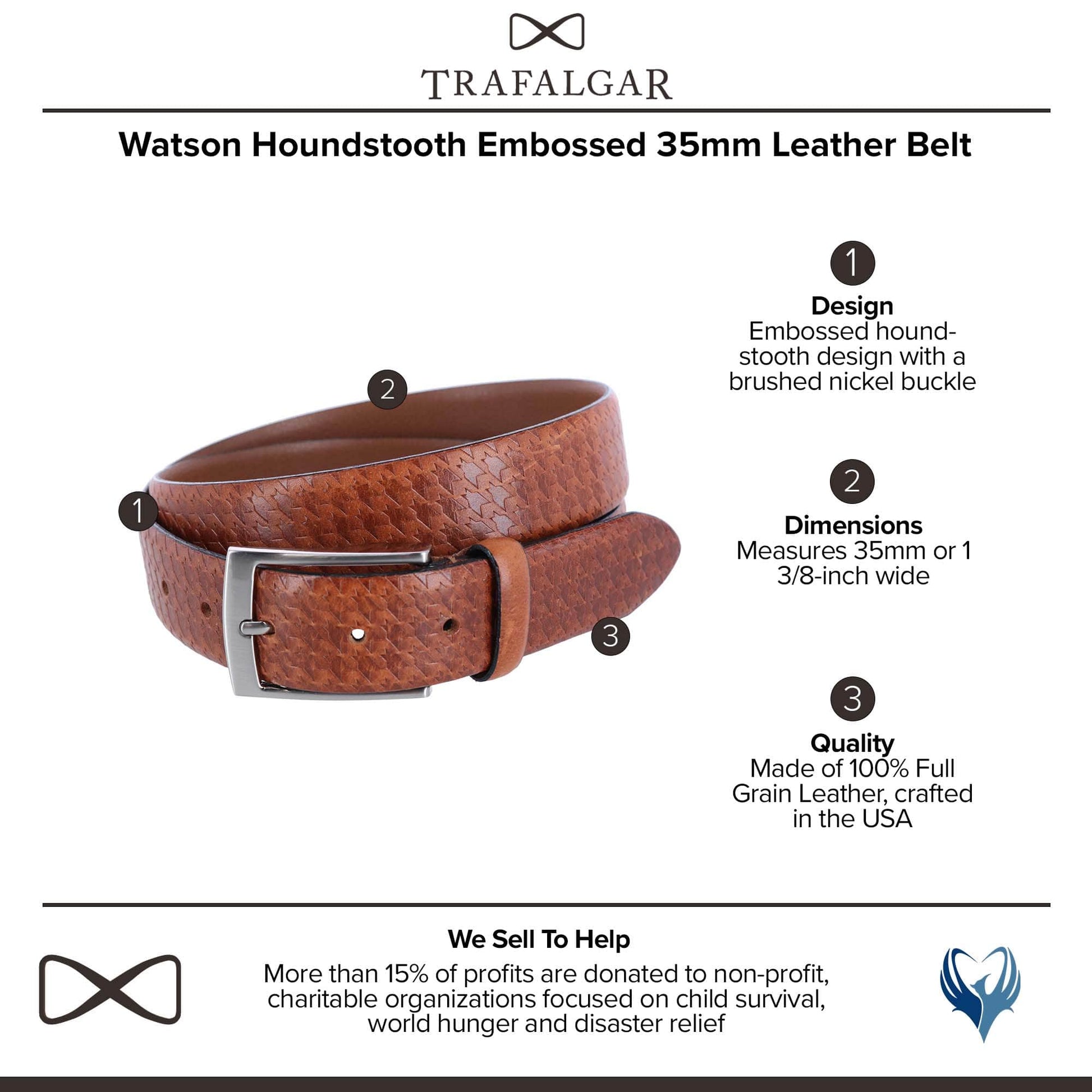 Trafalgar Men's Watson Houndstooth Embossed Leather Belt - Cognac