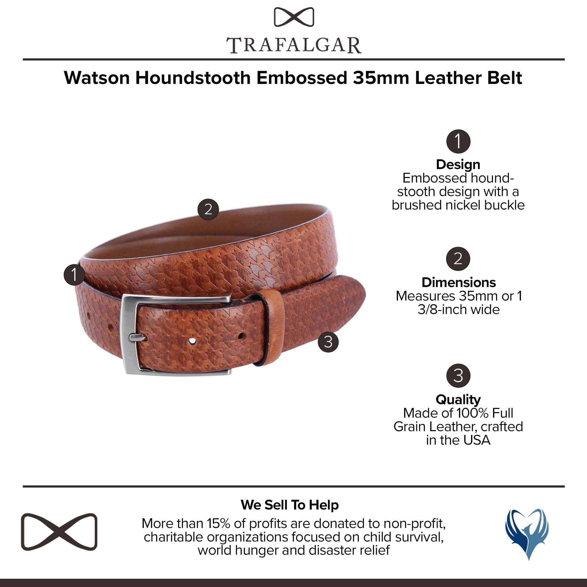 Trafalgar Men's Watson Houndstooth Embossed Leather Belt - Cognac