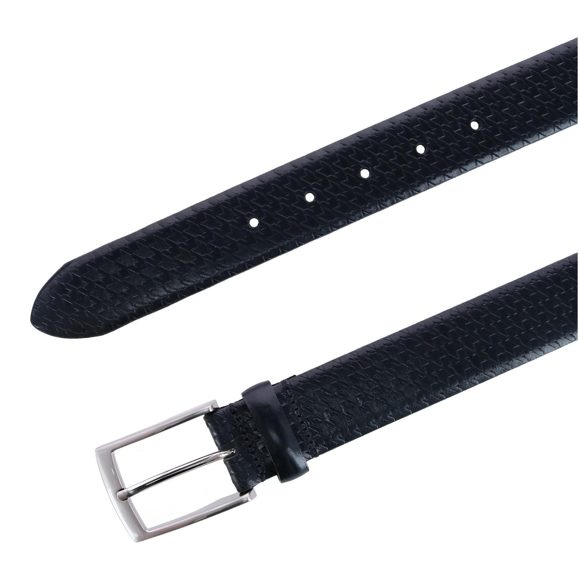 Trafalgar Men's Watson Houndstooth Embossed Leather Belt - Black
