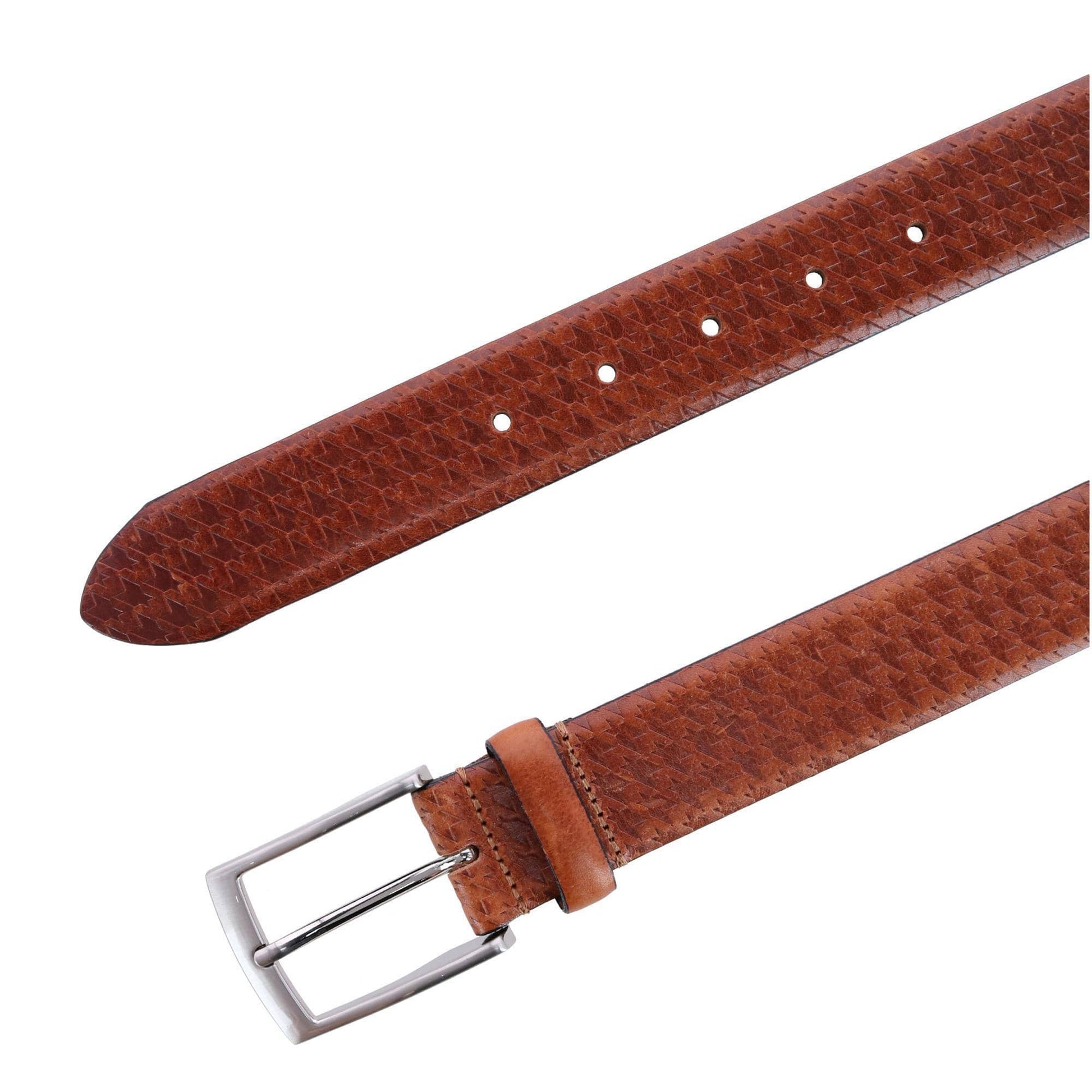 Trafalgar Men's Watson Houndstooth Embossed Leather Belt - Cognac