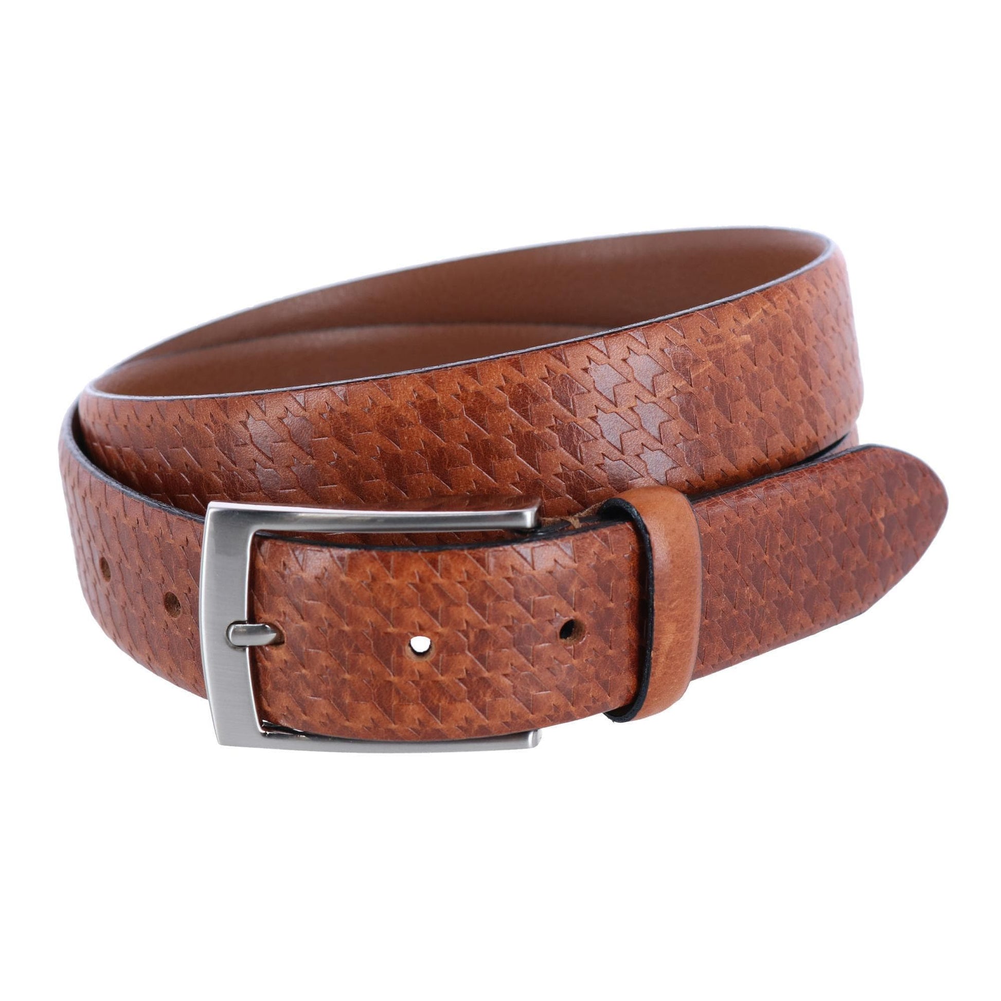 Trafalgar Men's Watson Houndstooth Embossed Leather Belt - Men's Watson Houndstooth Embossed Leather Belt