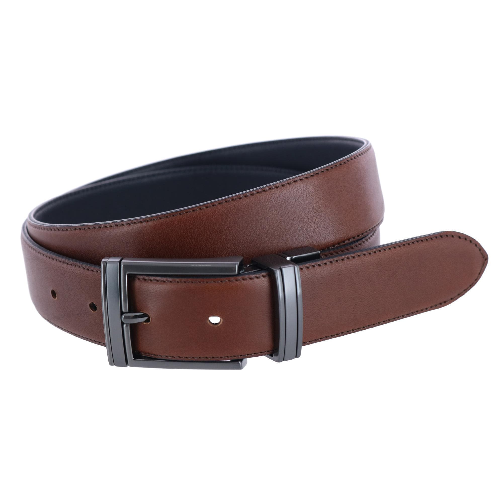 Trafalgar Men's Maverick 32mm Reversible Leather Dress Belt - Black to Brown