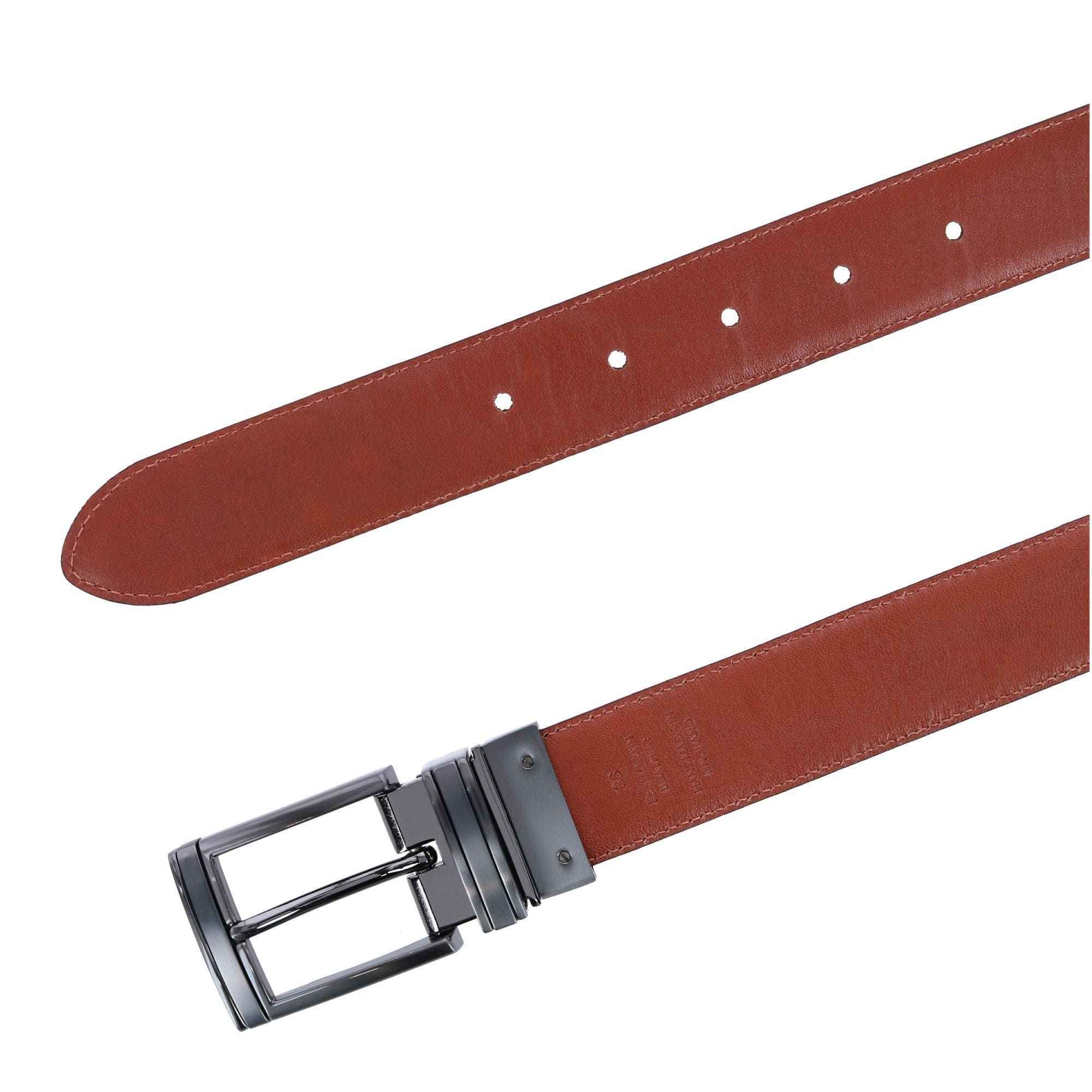Trafalgar Men's Maverick 32mm Reversible Leather Dress Belt - Navy to Tan