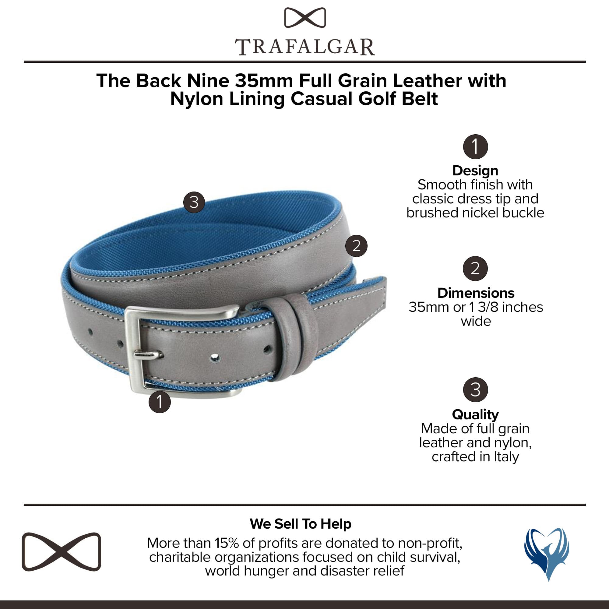 Trafalgar Men's The Back Nine Leather and Nylon Golf Belt - Grey with Light Blue Lining