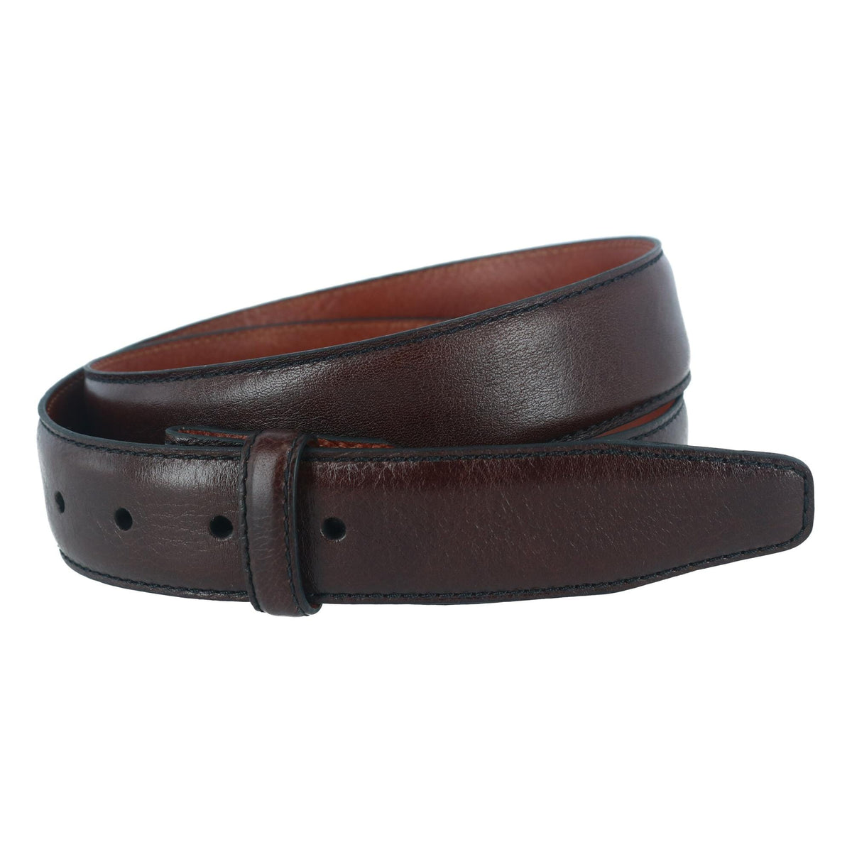 Trafalgar Pebble Grain Leather No Buckle Harness Belt Strap - Brown