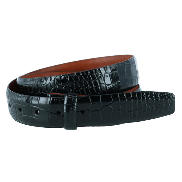 Leather Mock Crocodile Print No Buckle Harness Belt Strap