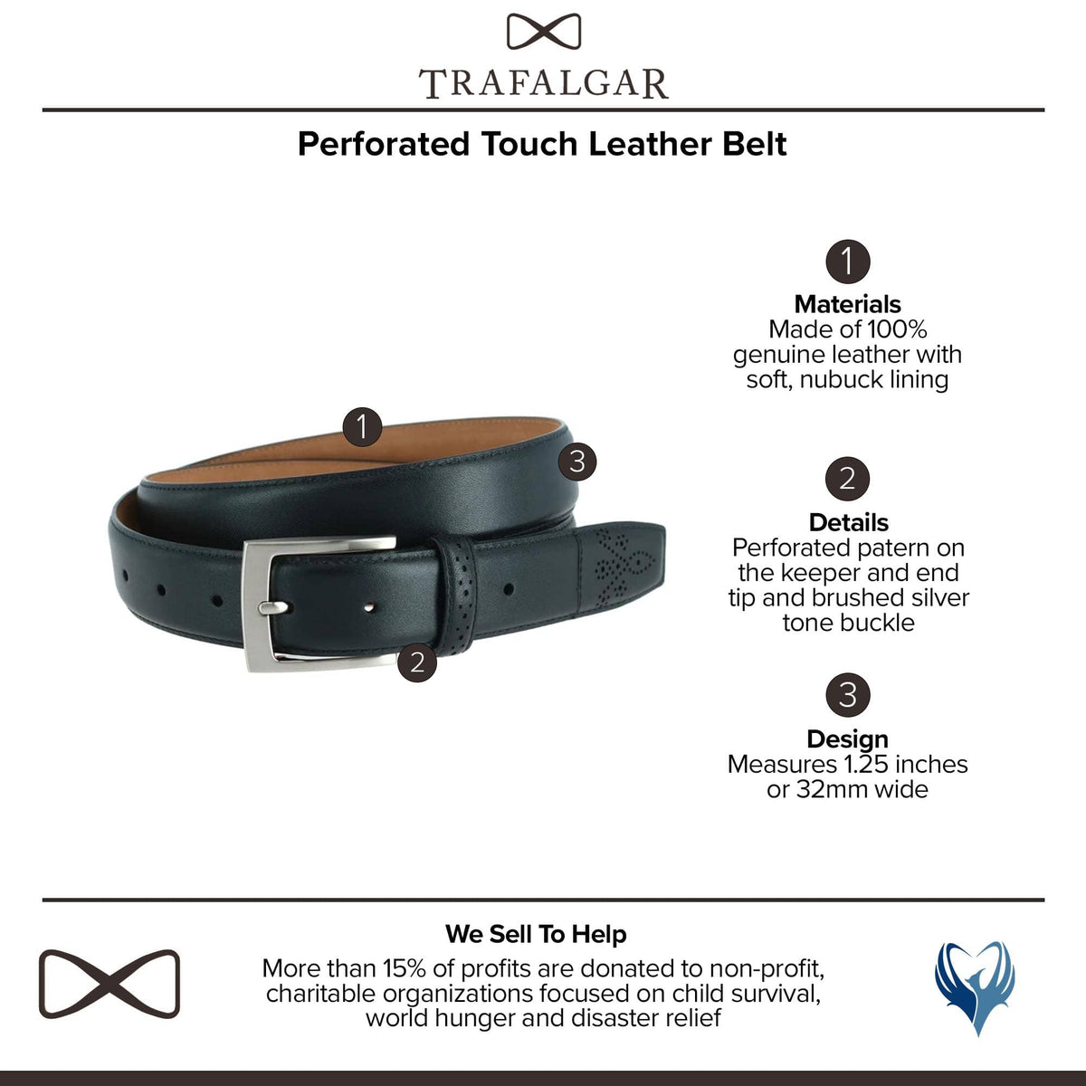 Trafalgar Men's Perforated Touch Leather Belt - Black