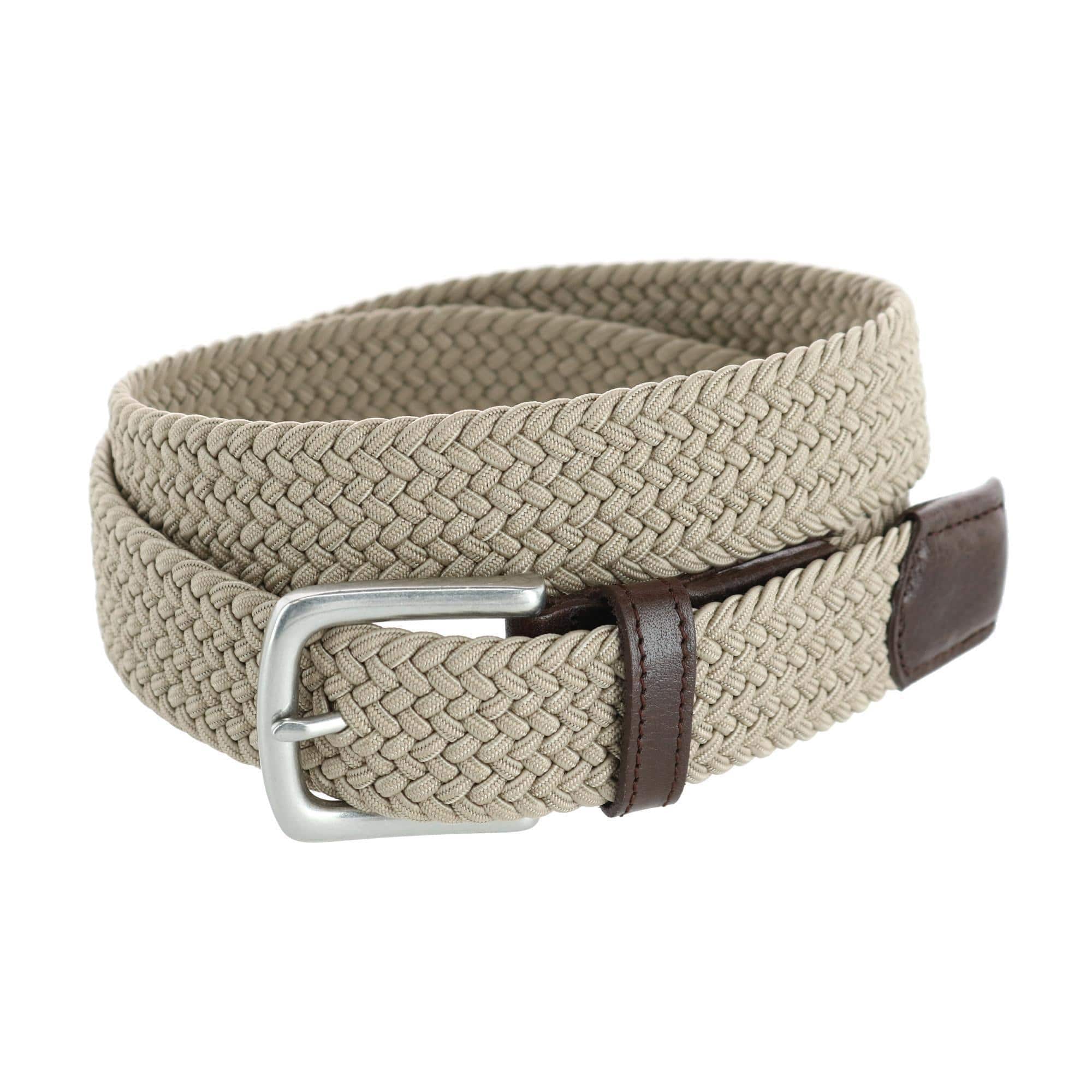 Trafalgar Men's Riverside Big and Tall Solid Stretch Weave Belt - Khaki