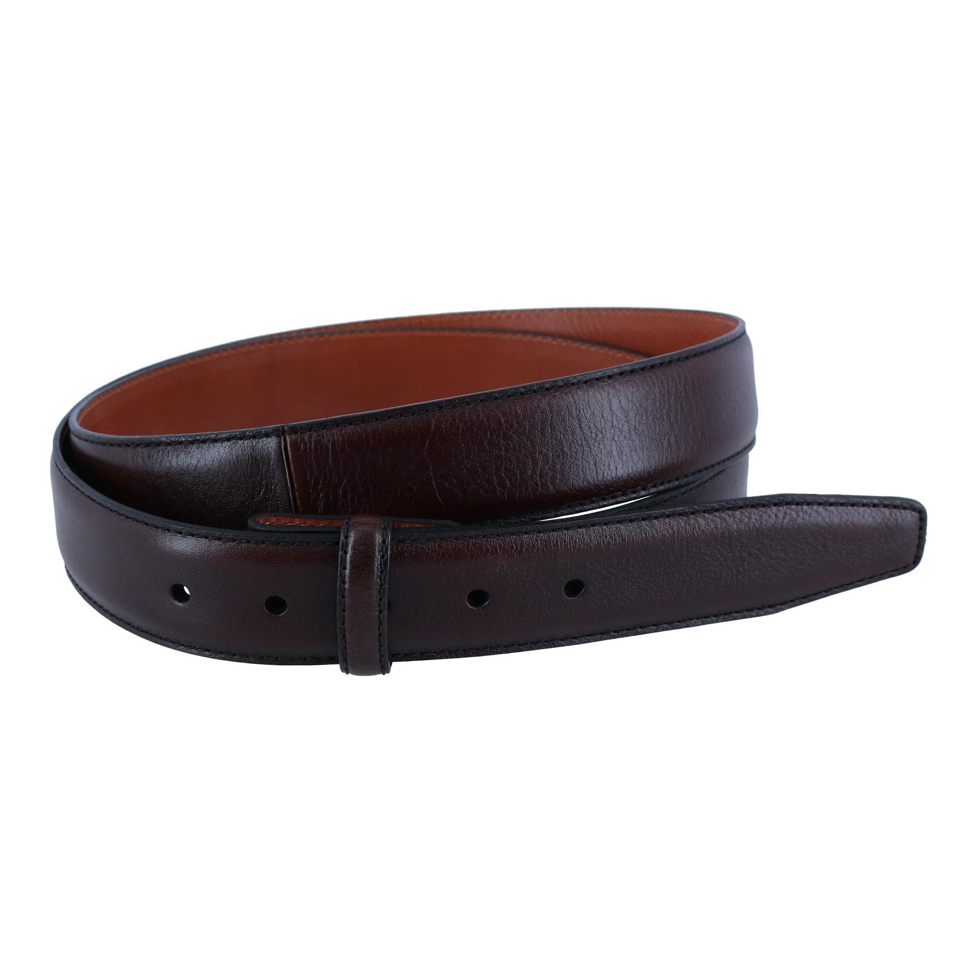 Trafalgar Men's Big & Tall Feather Edge Leather No Buckle Belt Strap - Brown