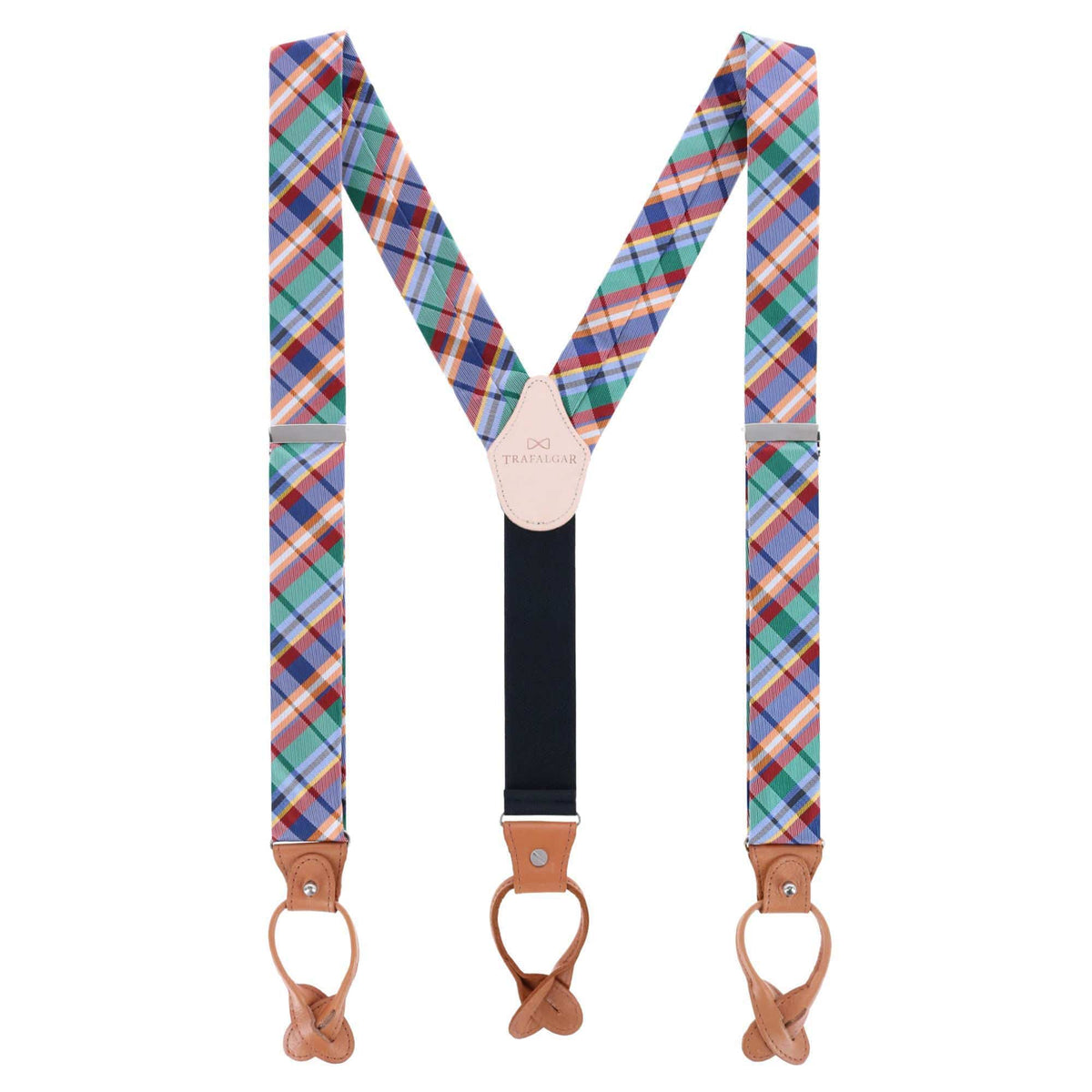 Trafalgar Men's Sherwood Plaid Silk Button End Suspenders - Men's Sherwood Plaid Silk Button End Suspenders